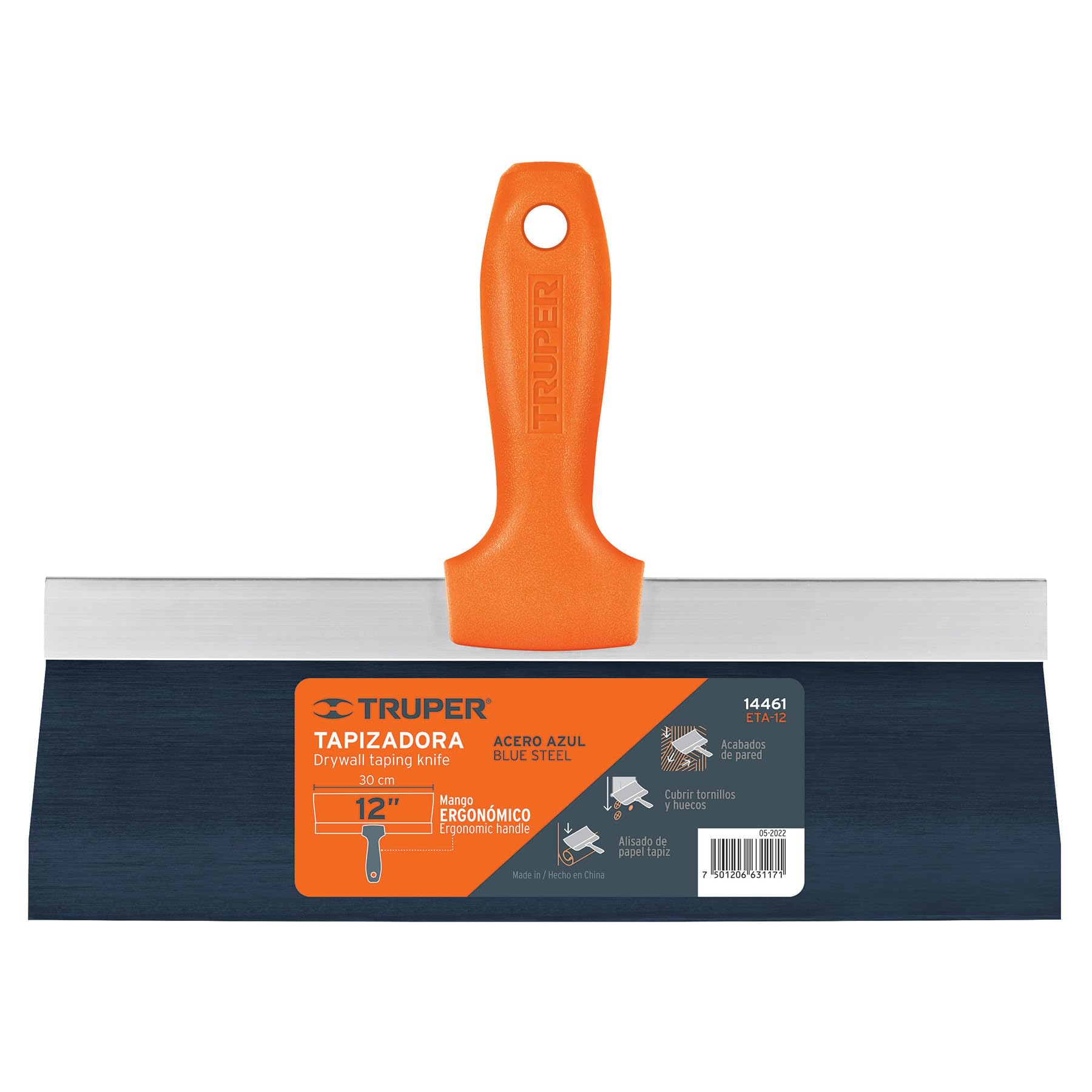 Truper ETA-12, Espátula tapizadora, hoja flexible fabricada en acero al alto carbono, 12″
