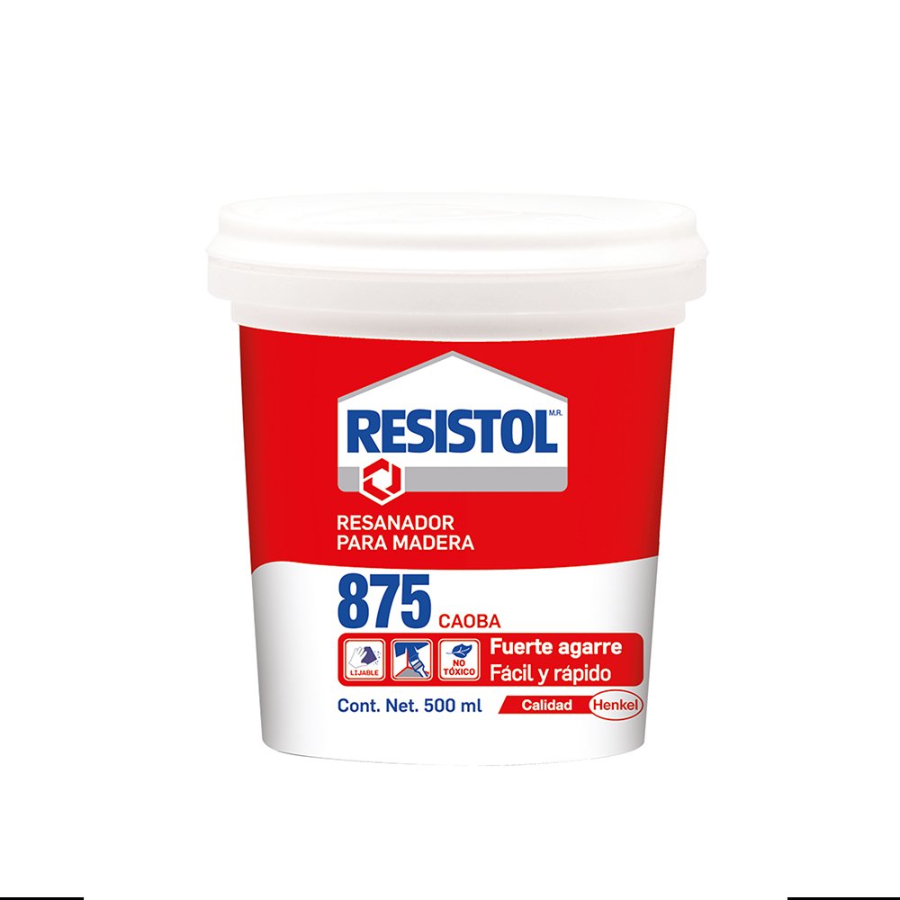 Resistol 875 Resanador Caoba, pasta para pared de alta calidad, madera sin solventes, gran adherencia, reparación y corrección de golpes, 1x500ml