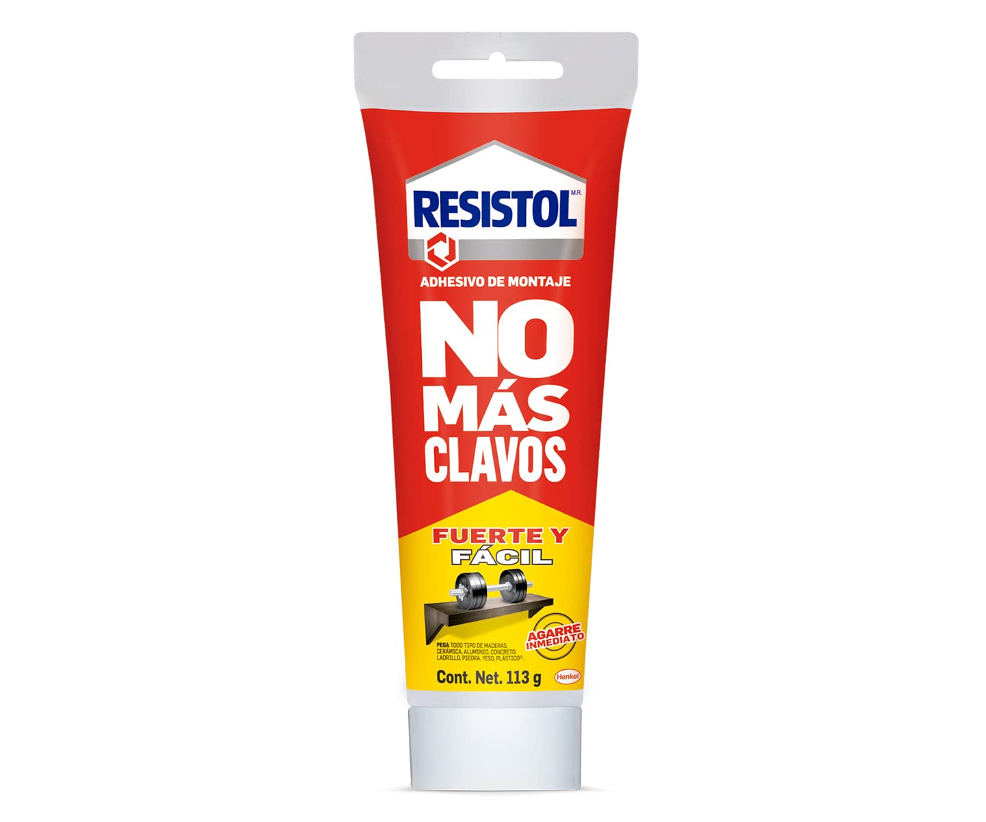 Resistol No Más Clavos Fuerte y Fácil, adhesivo fuerte, pegamento para madera, cerámica, metal y más, Resistol blanco con agarre inmediato, 1x113g