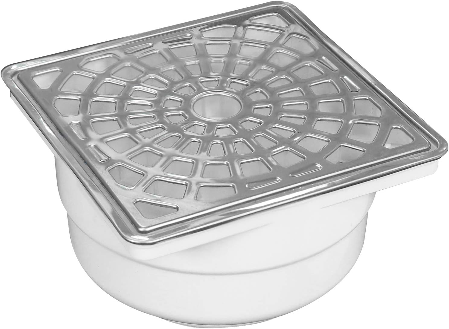 Fleximatic 2604 Coladera Universal cuadrada con cubierta y bisel de acero inoxidable, para conexión a 2, 3 y 4″