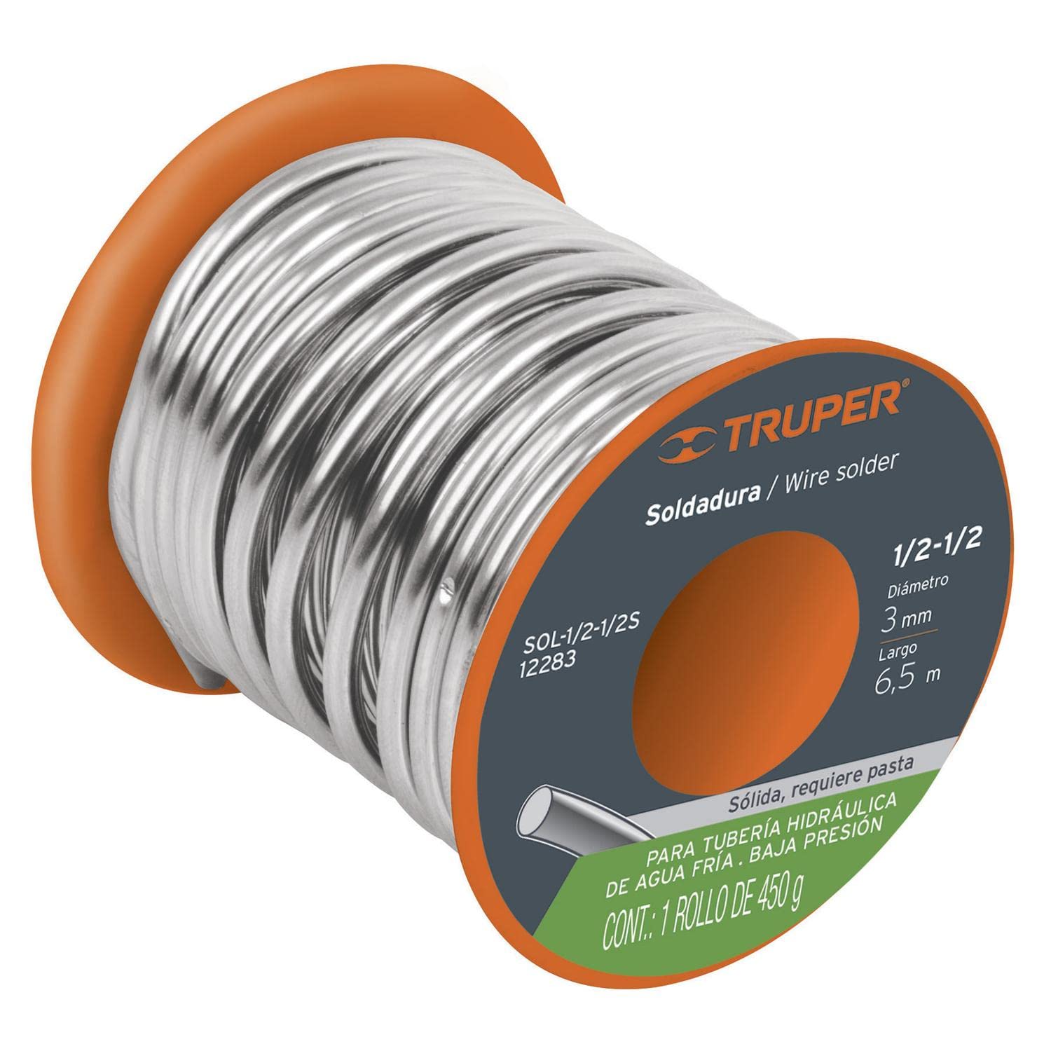 TRUPER Soldadura sólida 1/2-1/2 para tubería de baja presión, 450 g Truper