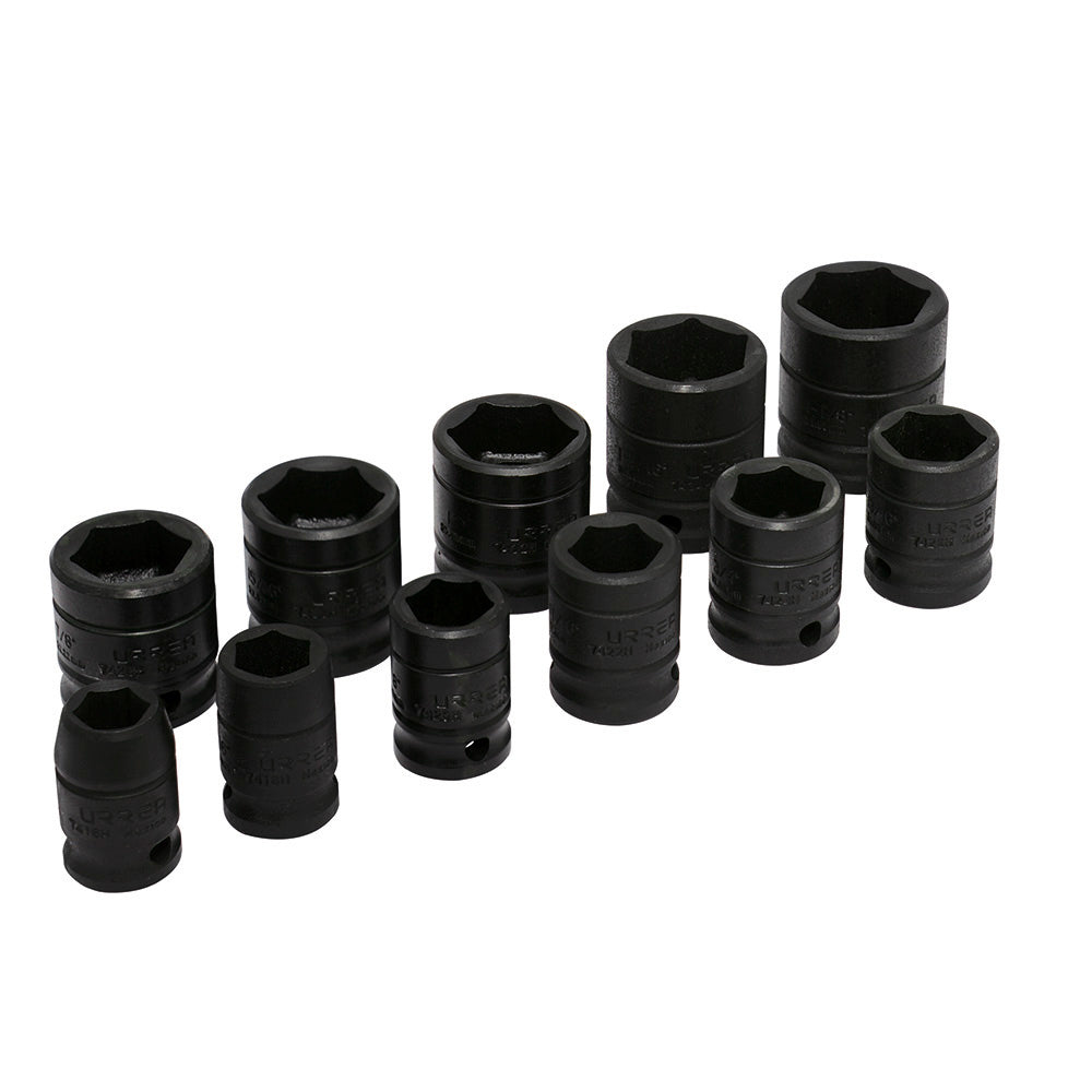 Juego de dados de impacto cuadro de 1/2", 6 puntas, en pulgadas, 11 piezas Urrea