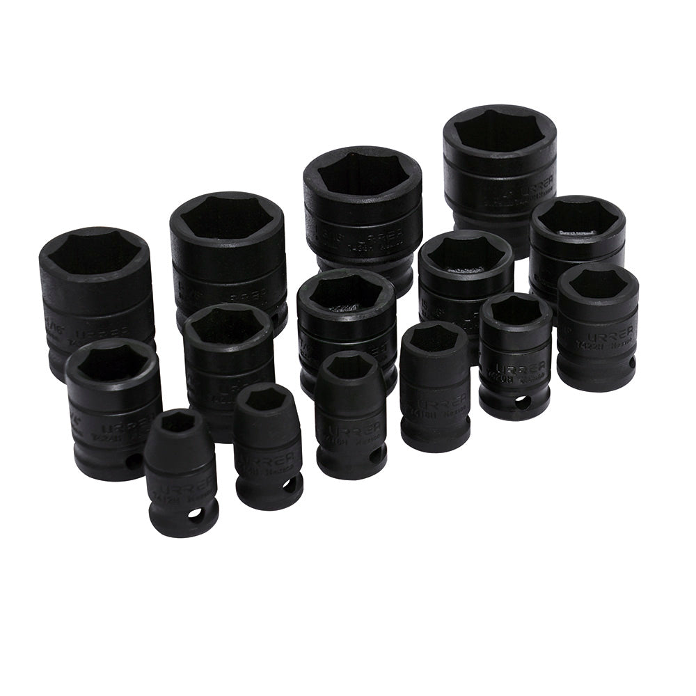 Juego de dados de impacto cuadro de 1/2", 6 puntas, en pulgadas, 15 piezas Urrea