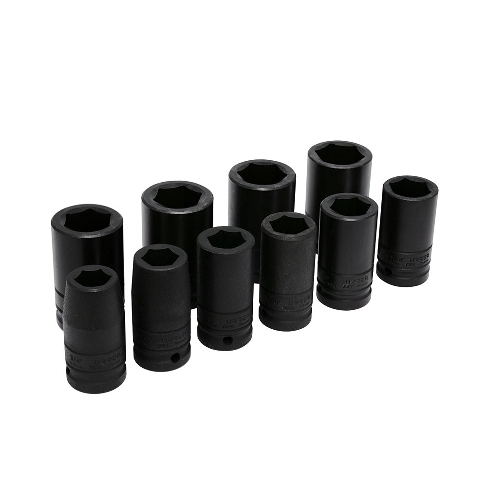 Juego de dados largos de impacto cuadro de 3/4", 6 puntas, en pulgadas, 10 piezas Urrea