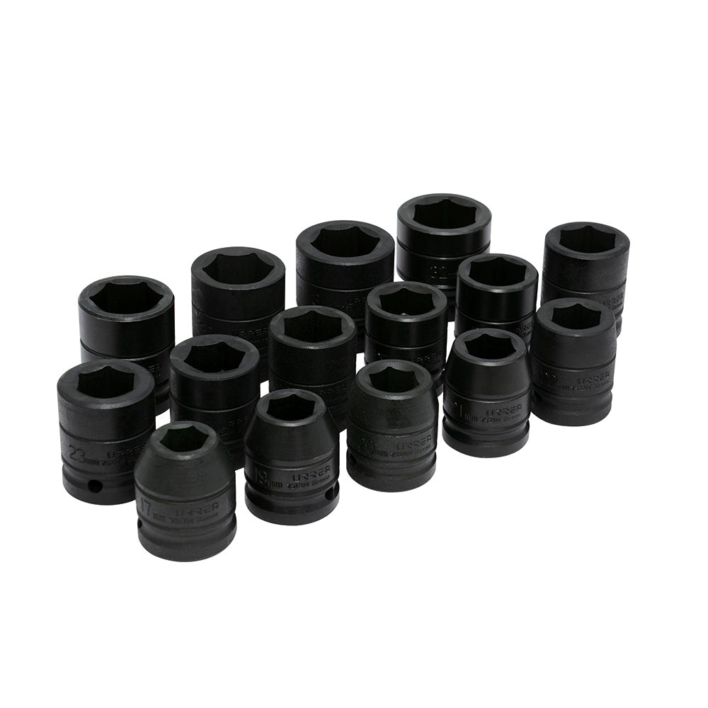 Juego de dados de impacto cuadro de 3/4", 6 puntas, métricos, 15 piezas Urrea