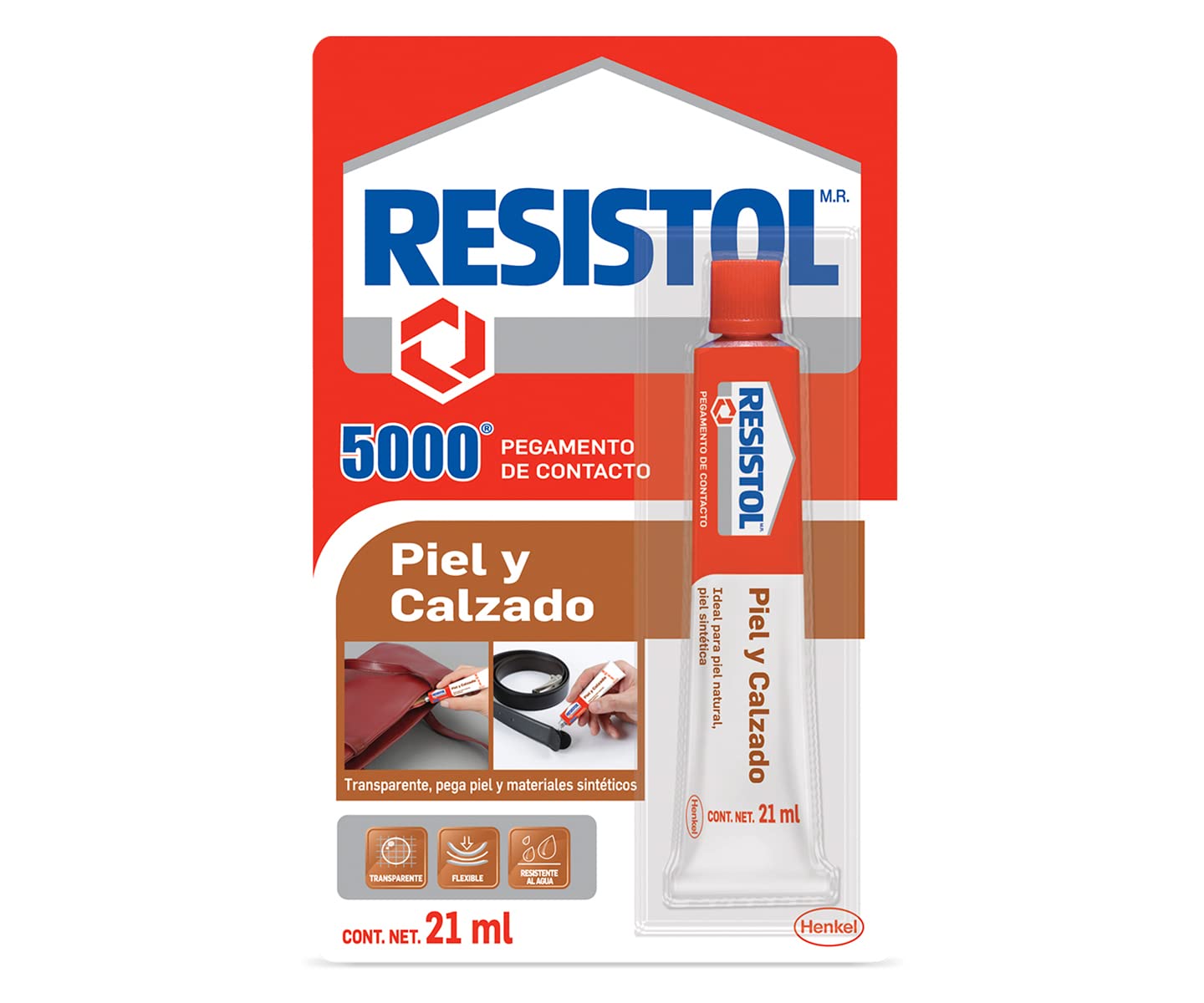 Resistol 5000 piel y calzado, pegamento para reparación, piel, calzado, resistente, altas temperaturas, adhesivo de fuerte agarre y flexibilidad 1x21ml
