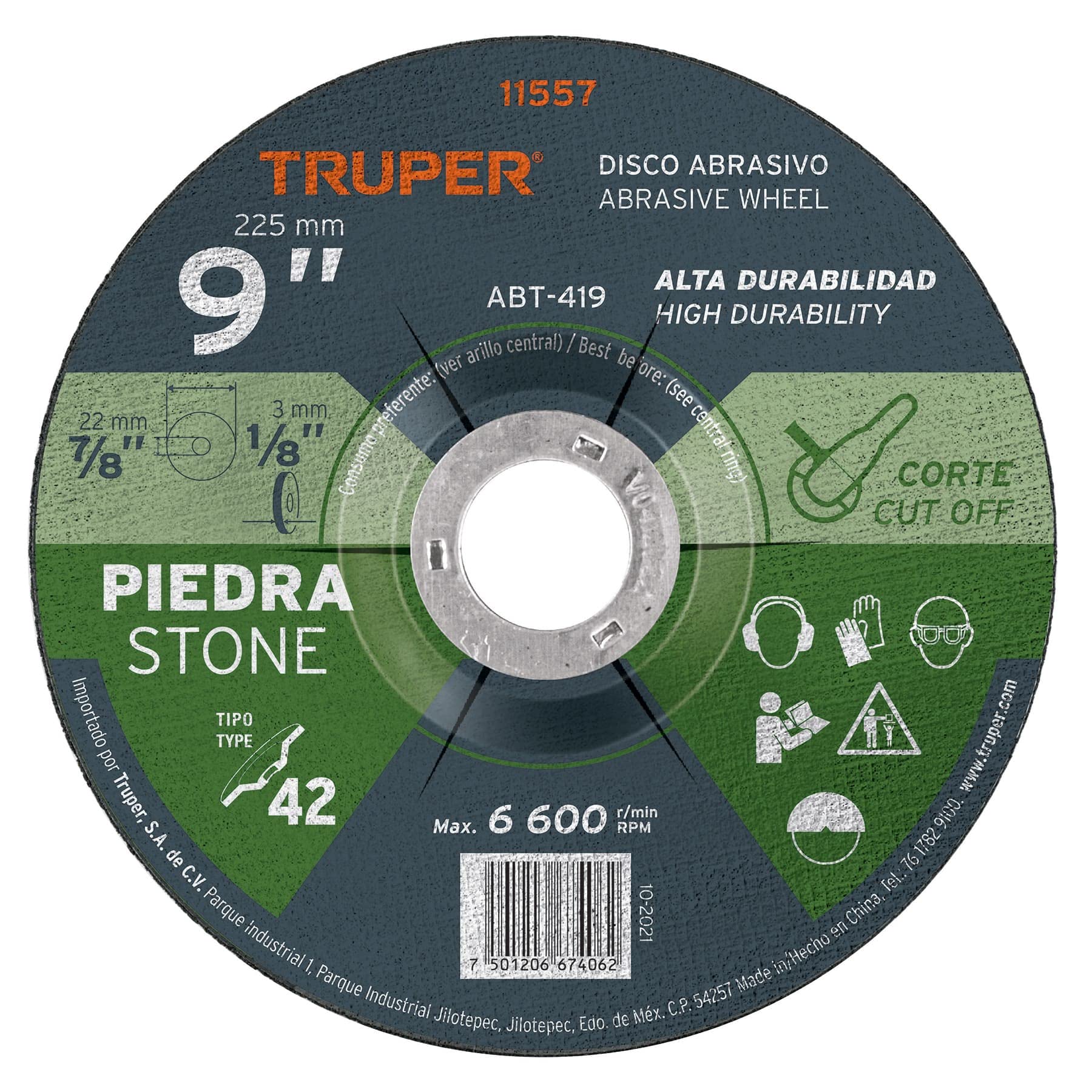 Truper ABT-419, Disco abrasivo para corte de piedra, alto rendimiento, 3.2 mm, 9″, 1 pieza