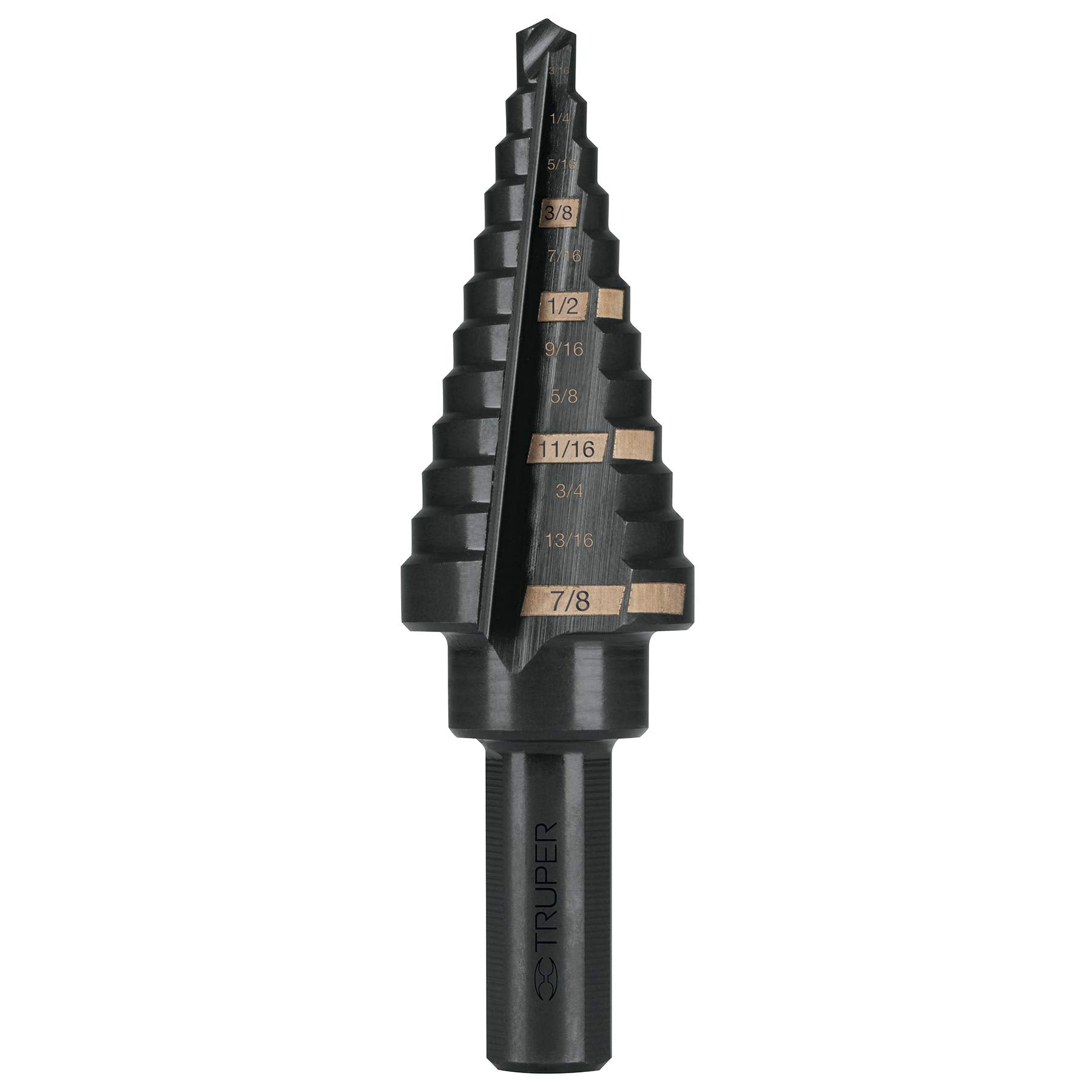 Truper BES-12, Broca escalonada óxido negro 12 escalones 3/16″ a 7/8″ - Carzamo.com