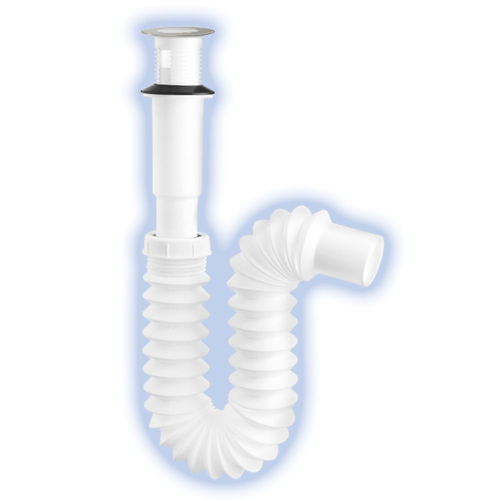 Fleximatic 2236 Céspol Flexible para lavabo Tipo ″P″ con rejilla cubierta de acero inoxidable, extensión 55cm