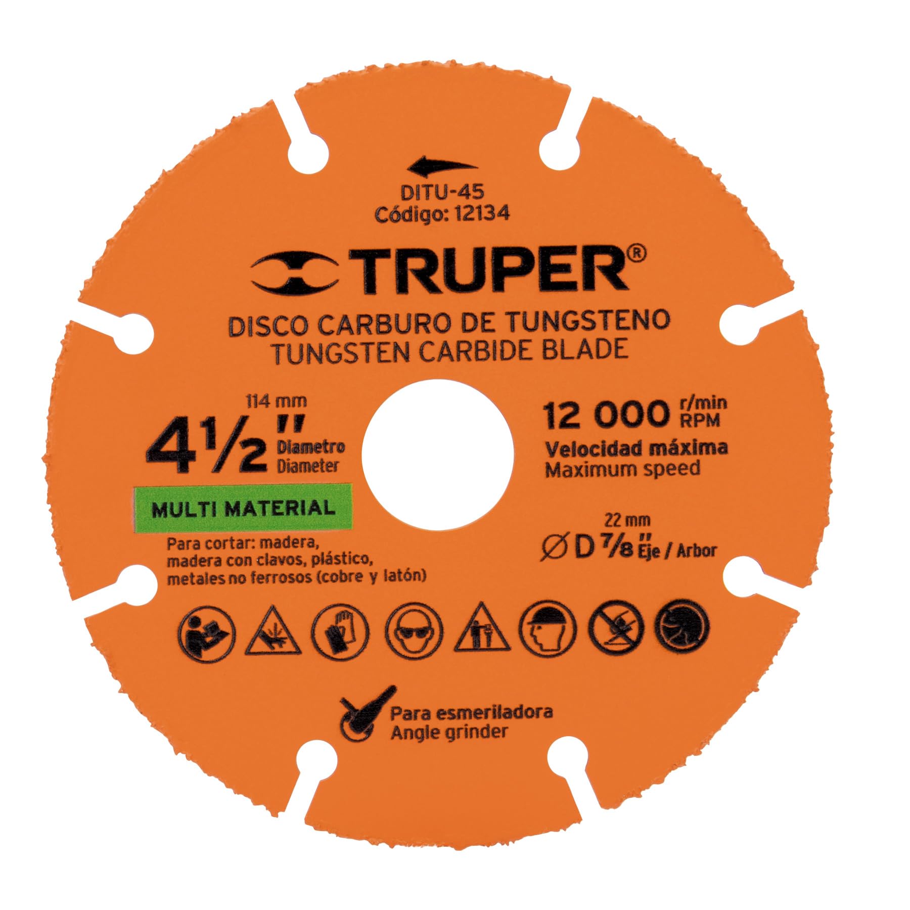 Truper DITU-45, Disco 4-1/2″ multimaterial de carburo de tungsteno
