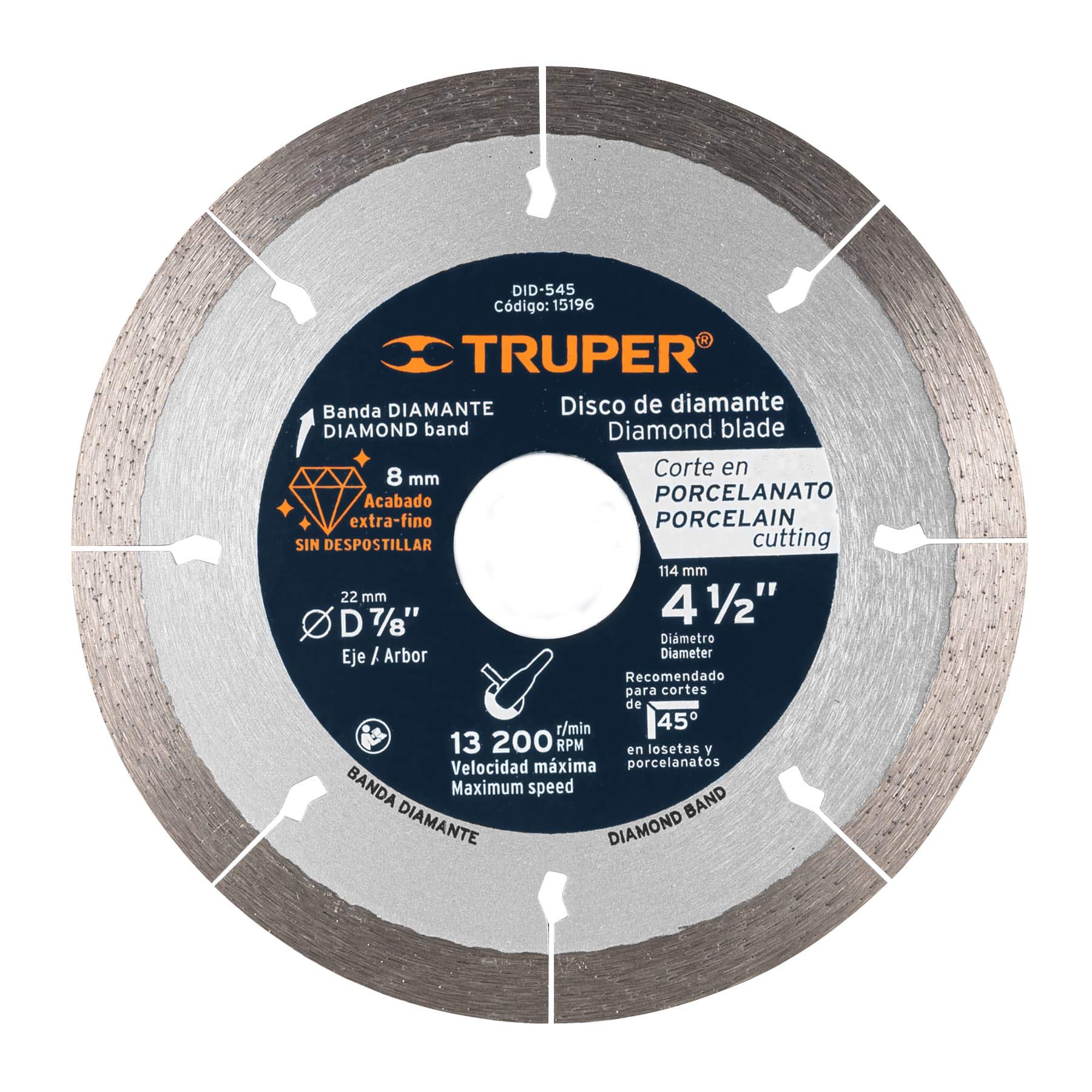 Truper DID-545, Disco de diamante de 4-1/2″ x 1.3 mm corte de porcelanato