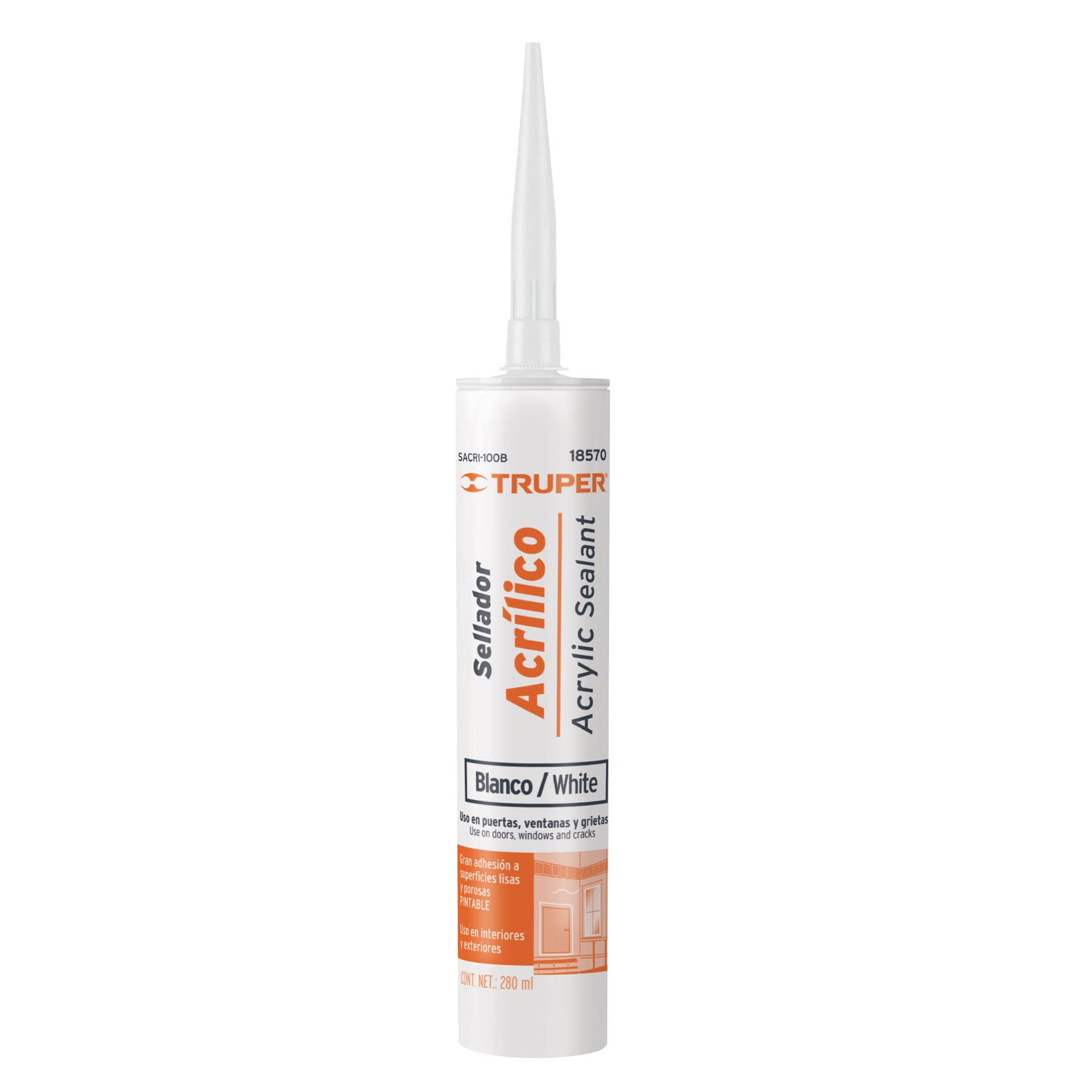 Truper SACRI-100B, Sellador acrílico, 280 ml, blanco