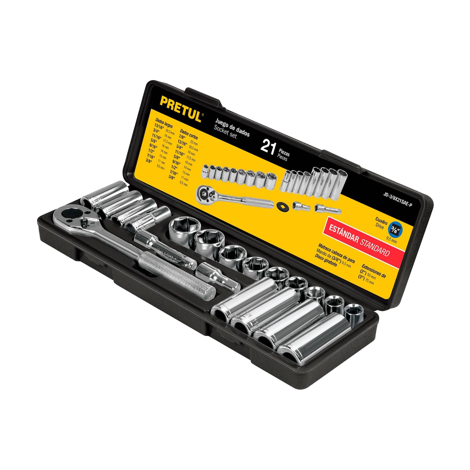 Pretul JD-3/8X21SAE-P, Juego de autoclé de 21 piezas, std, 3/8″