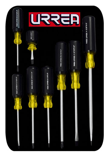 Juego de destornilladores con mango cushion grip, combinados, 8 piezas en estuche Urrea