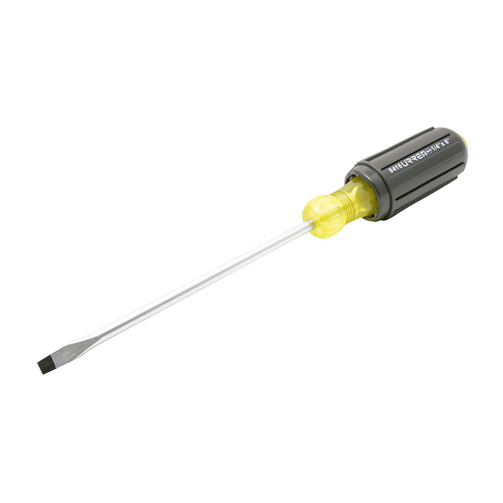Destornillador con mango cushion grip, punta plana barra redonda 1/4" x 6" Urrea
