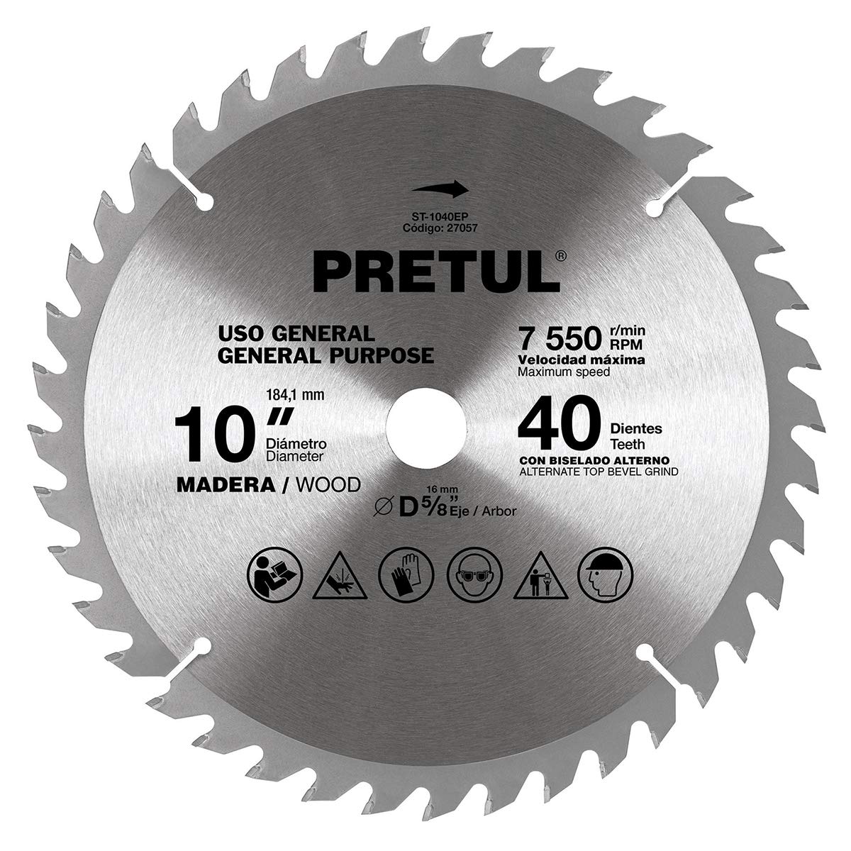 Pretul ST-1040EP, Disco sierra 10″ para madera 40 dientes centro 1″