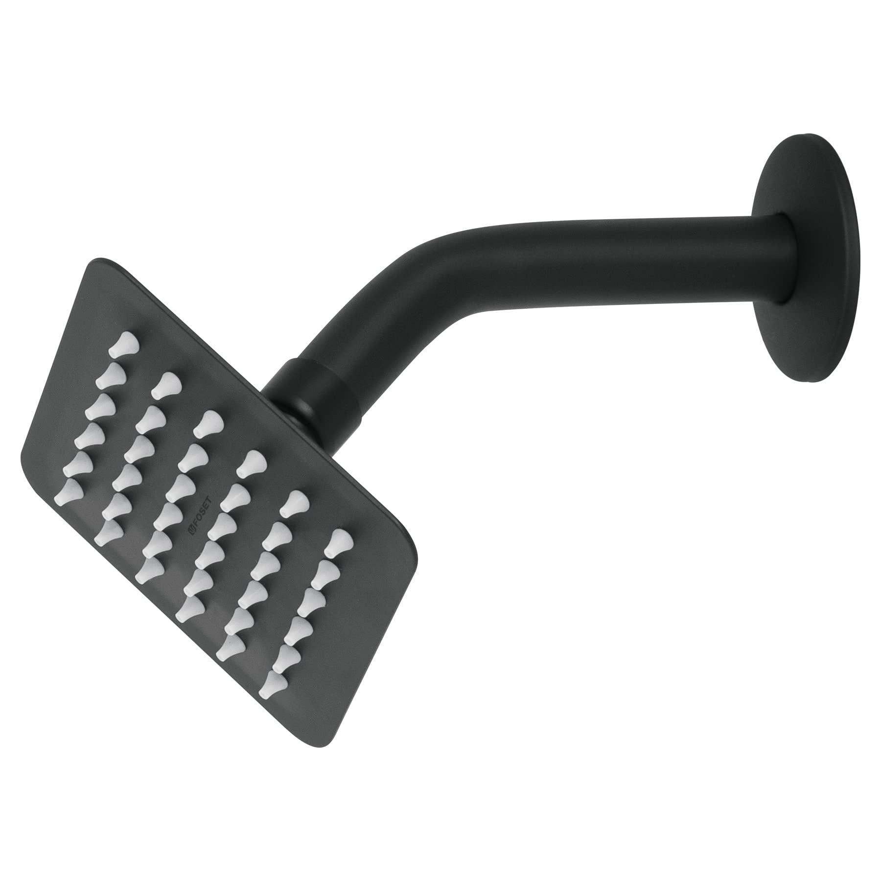 Foset Tubig R-413M, Regadera cuadrada 4″, acero inoxidable, con brazo, negro