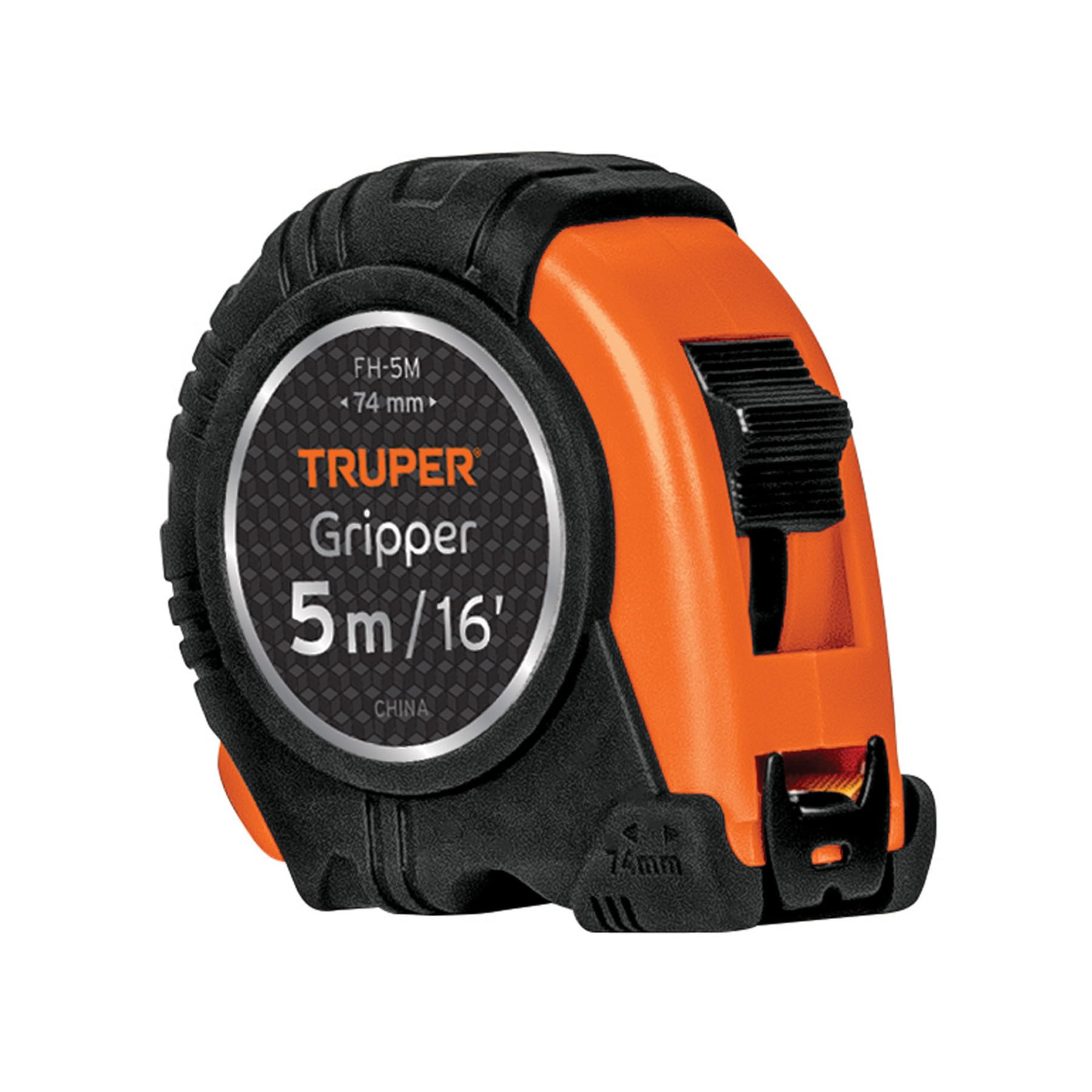 Truper FH-5M, Flexómetro Gripper, contra impacto, 5 m, cinta 19 mm