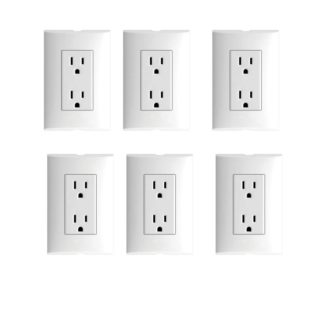 Bticino Forza Contactos Dúplex Eléctricos, Blanco, Paquete de 6 Piezas