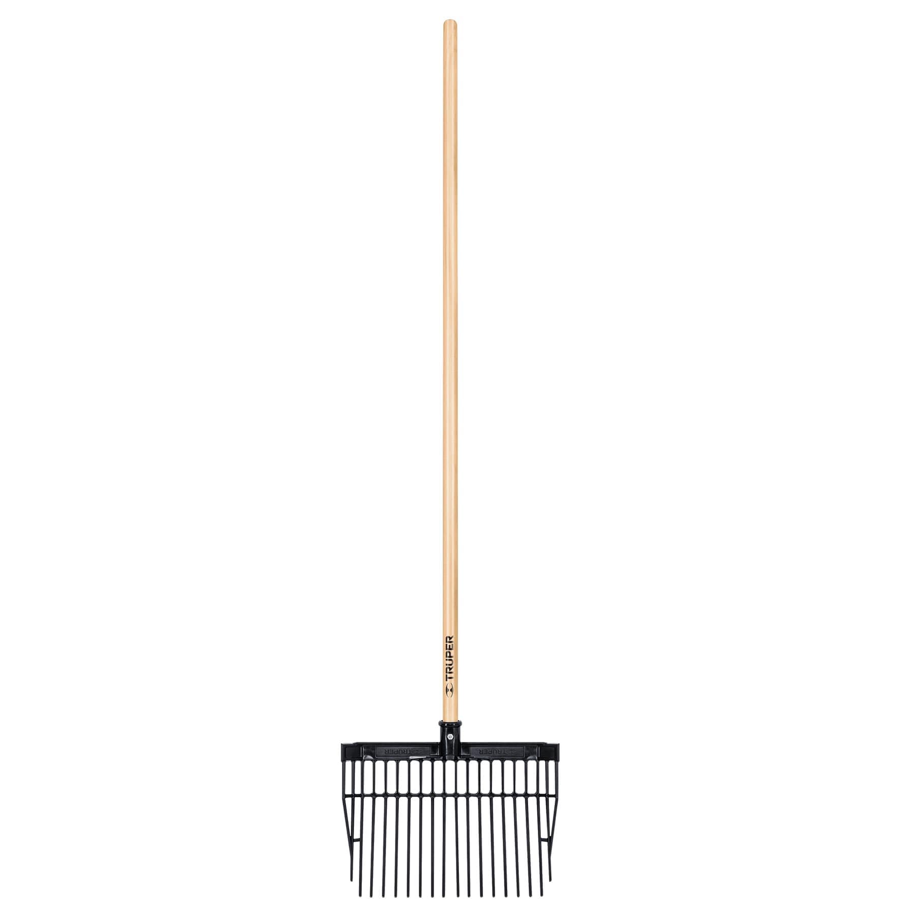 Truper BF-16, Bieldo cabeza plástica, mango de madera, 16 dientes - Carzamo.com