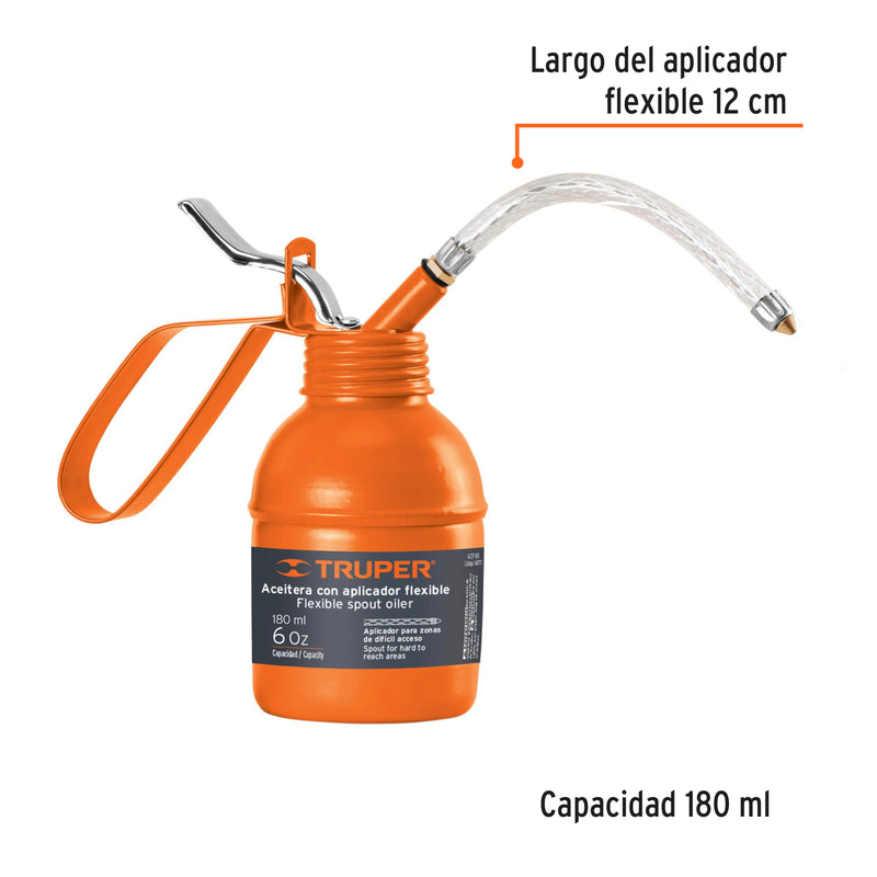 Aceitera de 180 ml (6 oz) con aplicador flexible, Truper - Carzamo.com