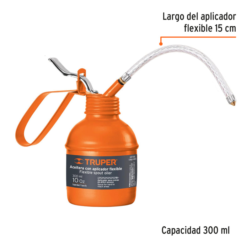 Aceitera de 300 ml (10 oz) con aplicador flexible, Truper - Carzamo.com