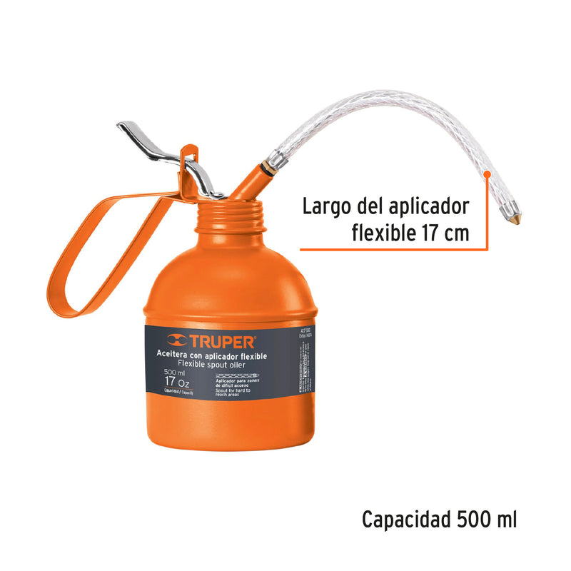 Aceitera de 500 ml (17 oz) con aplicador flexible, Truper - Carzamo.com