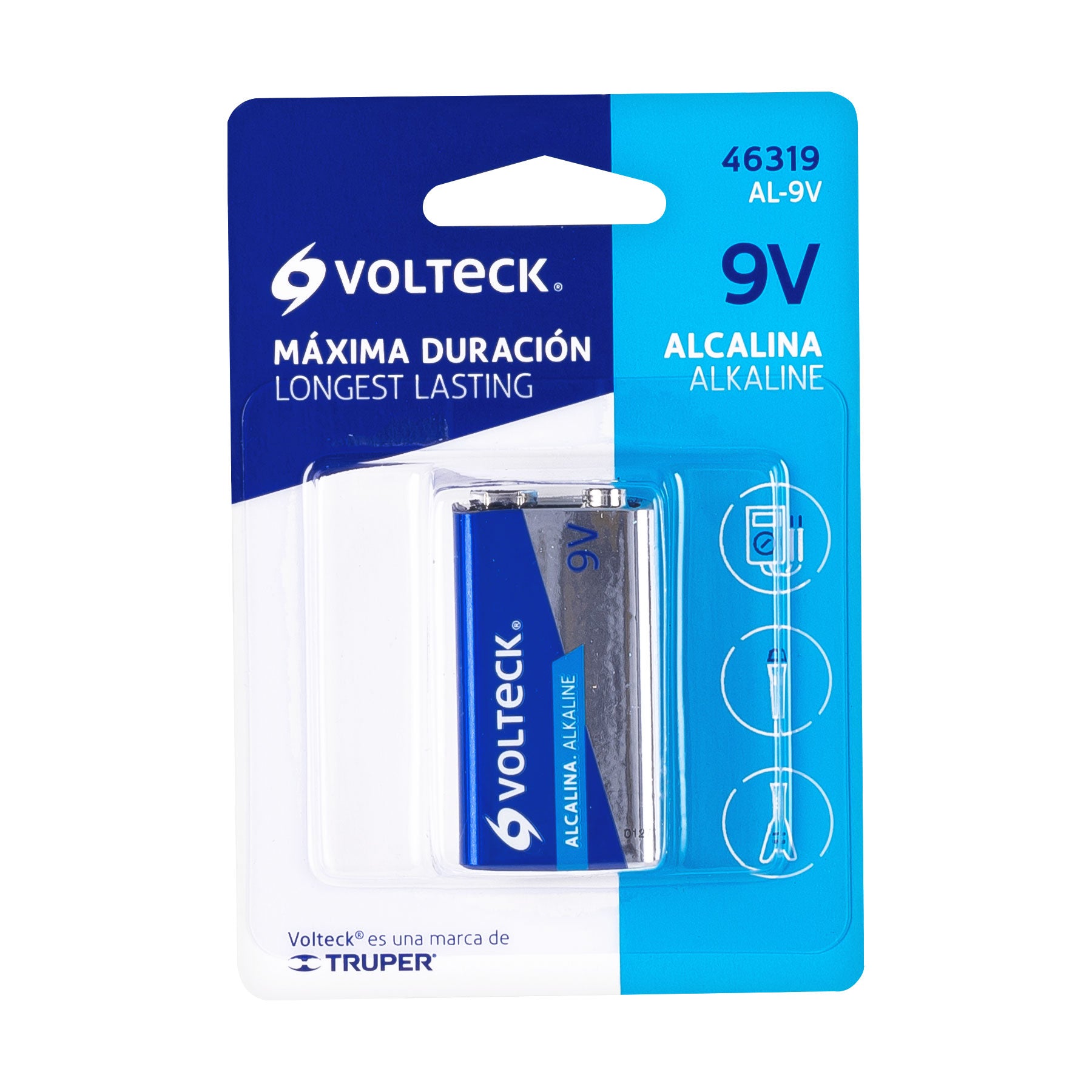 Volteck AL-9V, Pila alcalina 9V, blíster, máxima duración