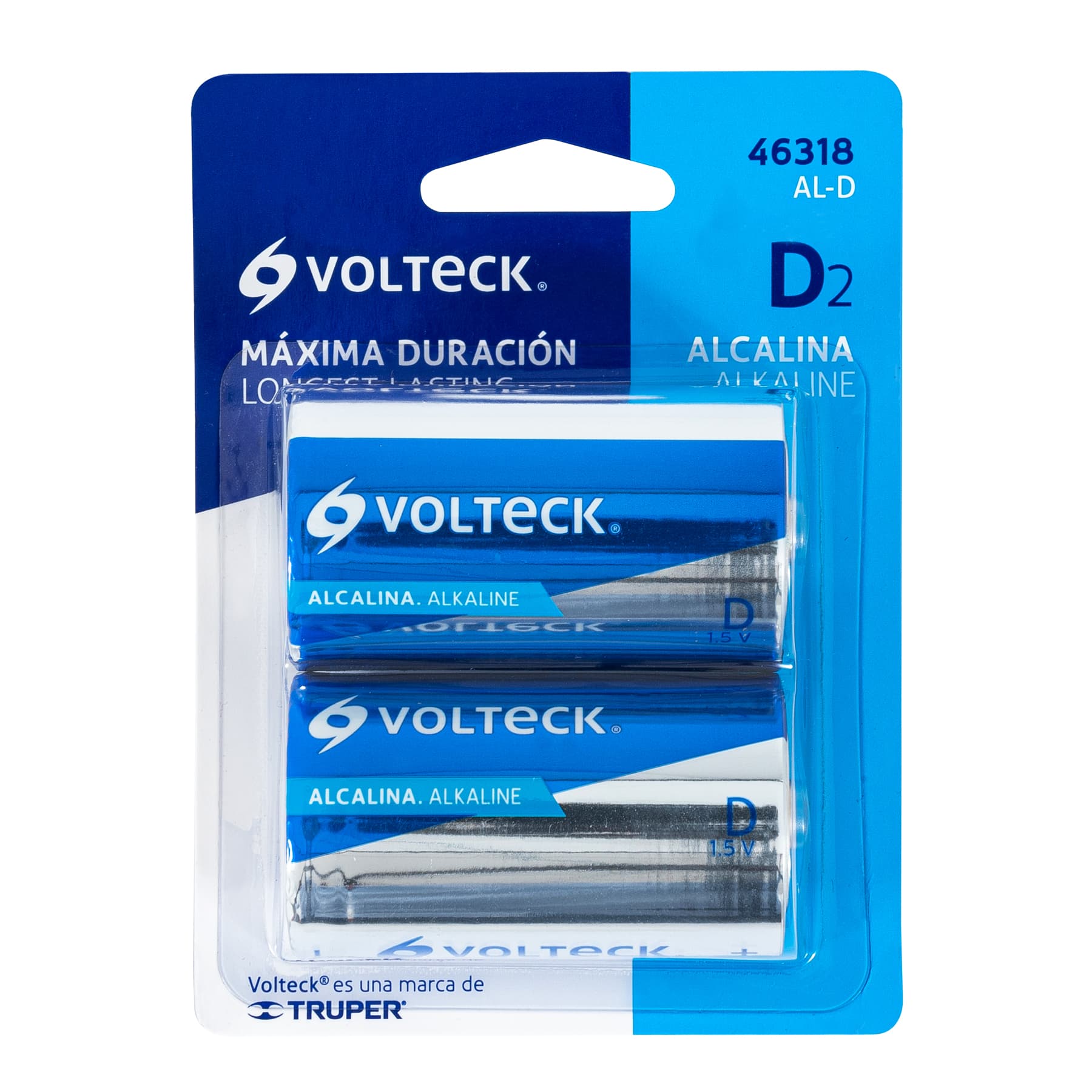 Volteck AL-D, Pila alcalina tamaño D, blíster con 2 pzas, máxima duración