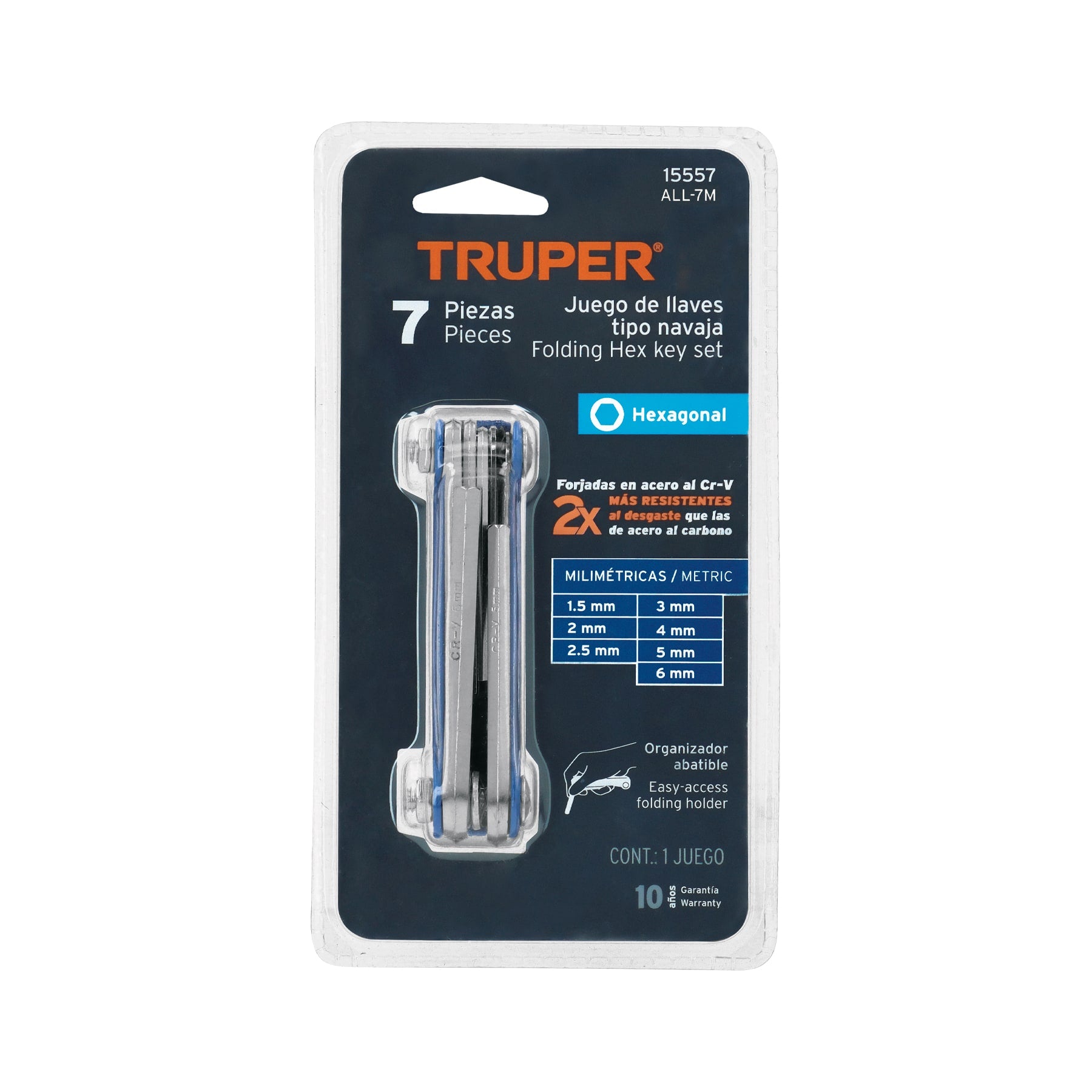 Truper ALL-7M, Juego de 7 llaves Allen, tipo navaja, milimétricas - Carzamo.com