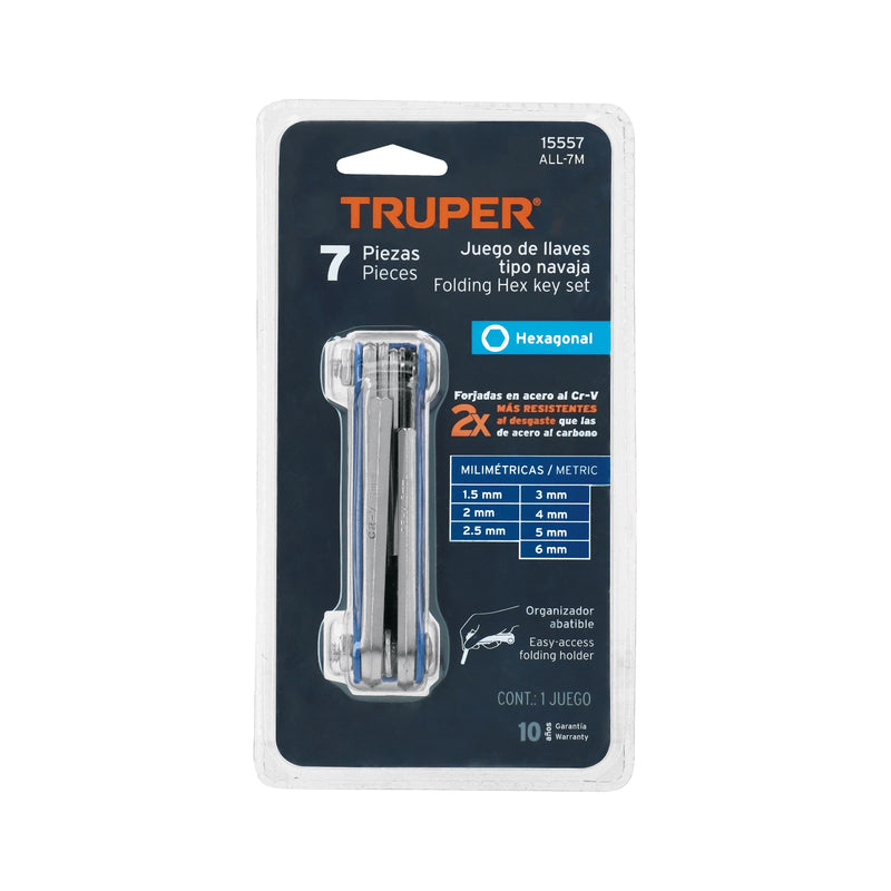 Truper ALL-7M, Juego de 7 llaves Allen, tipo navaja, milimétricas - Carzamo.com