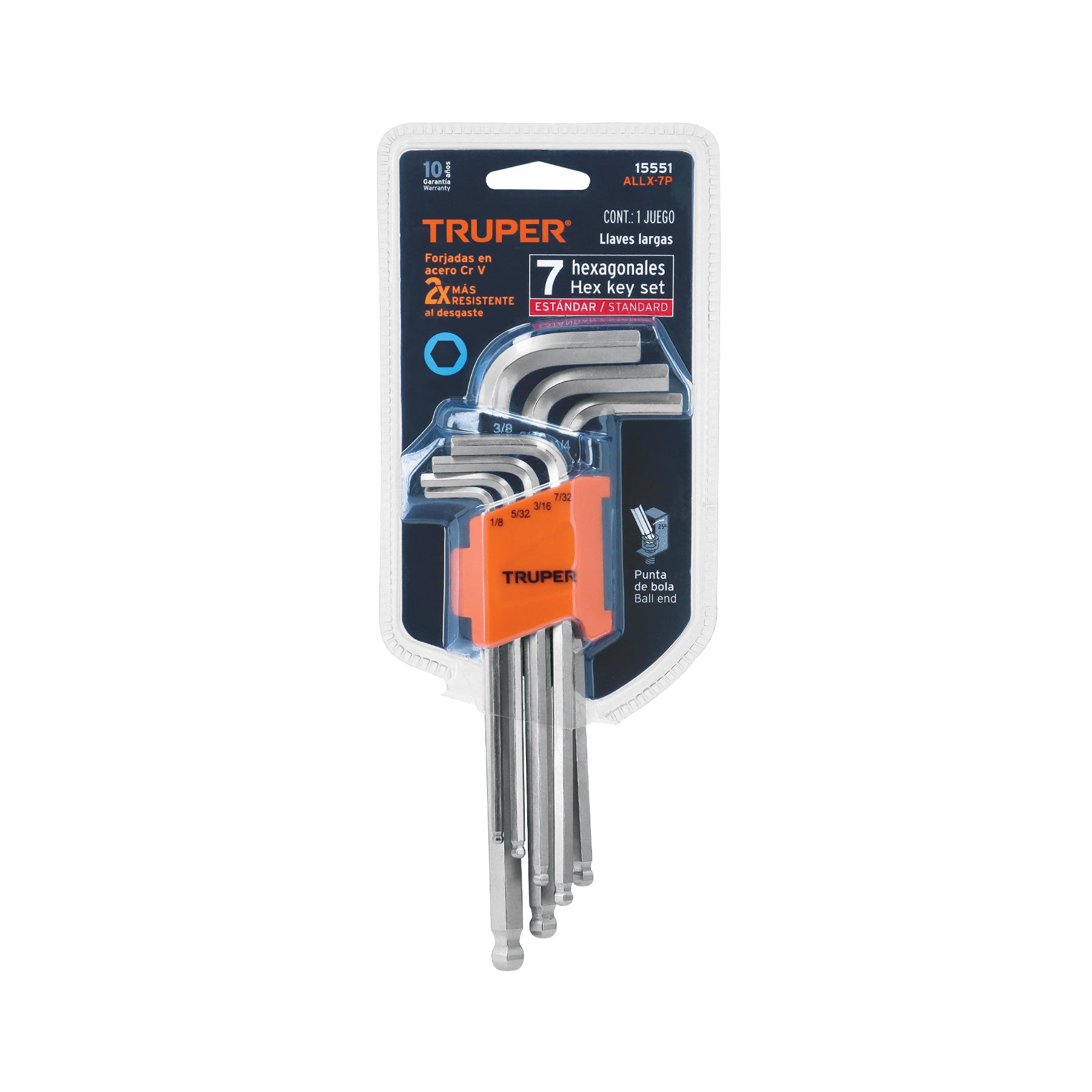 Truper ALLX-7P, Juego de llaves Allen, extralargas, 7 piezas