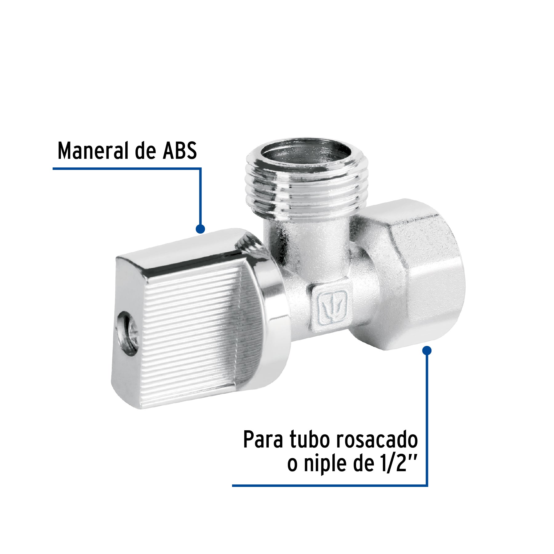 Llave angular 1/2", 1/4 de vuelta, roscable, BASIC