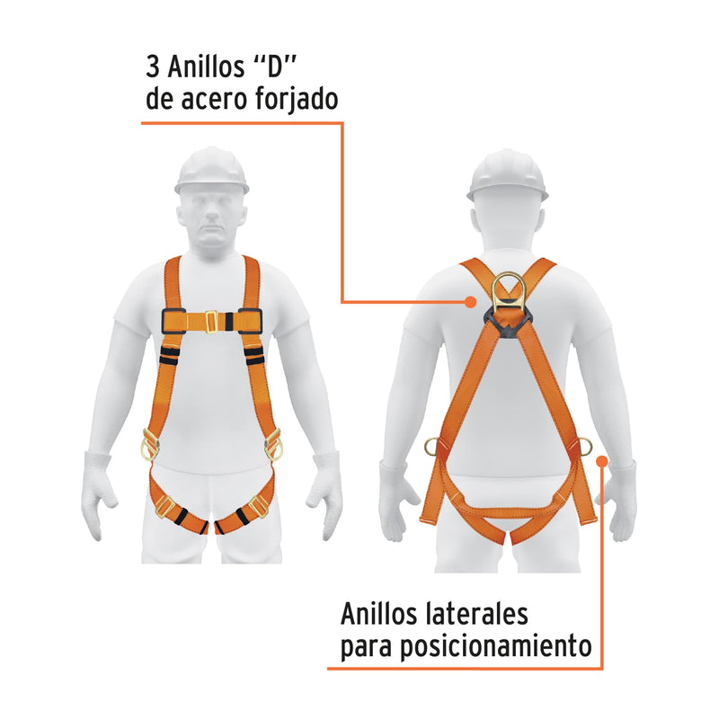 Arnés de seguridad Truper ARN-5436 cuerpo completo, 3 anillos laterales, Certificación ANSI - Carzamo.com