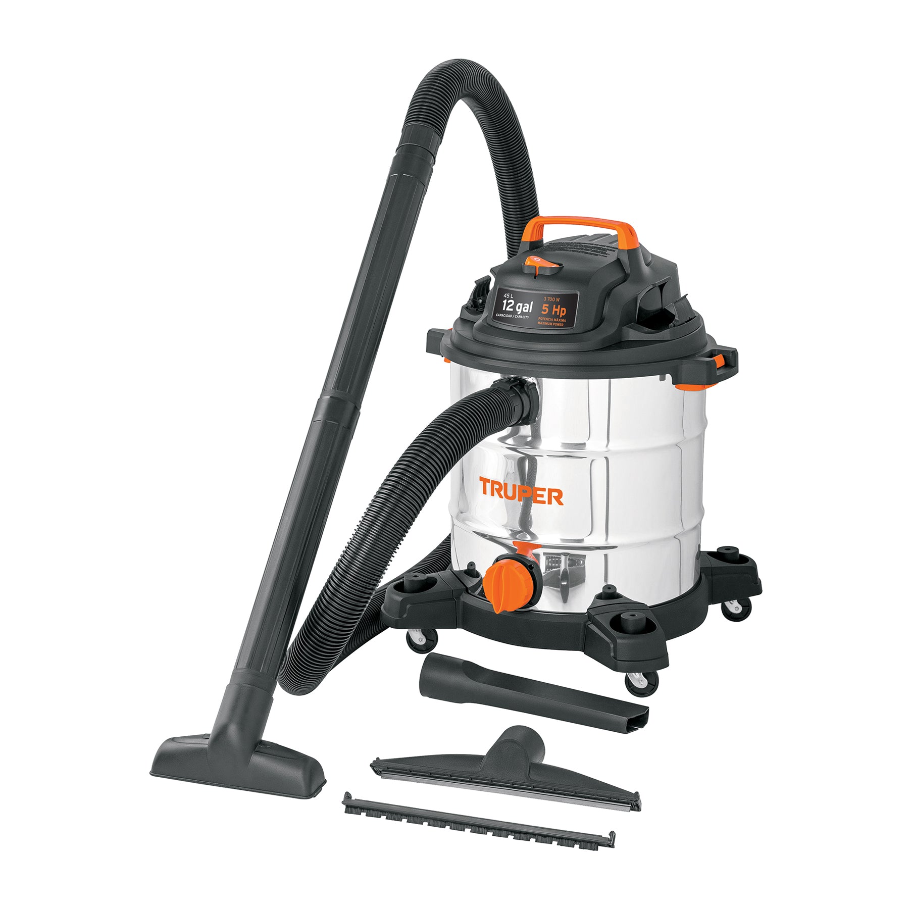 Aspiradora de sólidos y líquidos, 12 gal, acero inoxidable, TRUPER ASP-12X