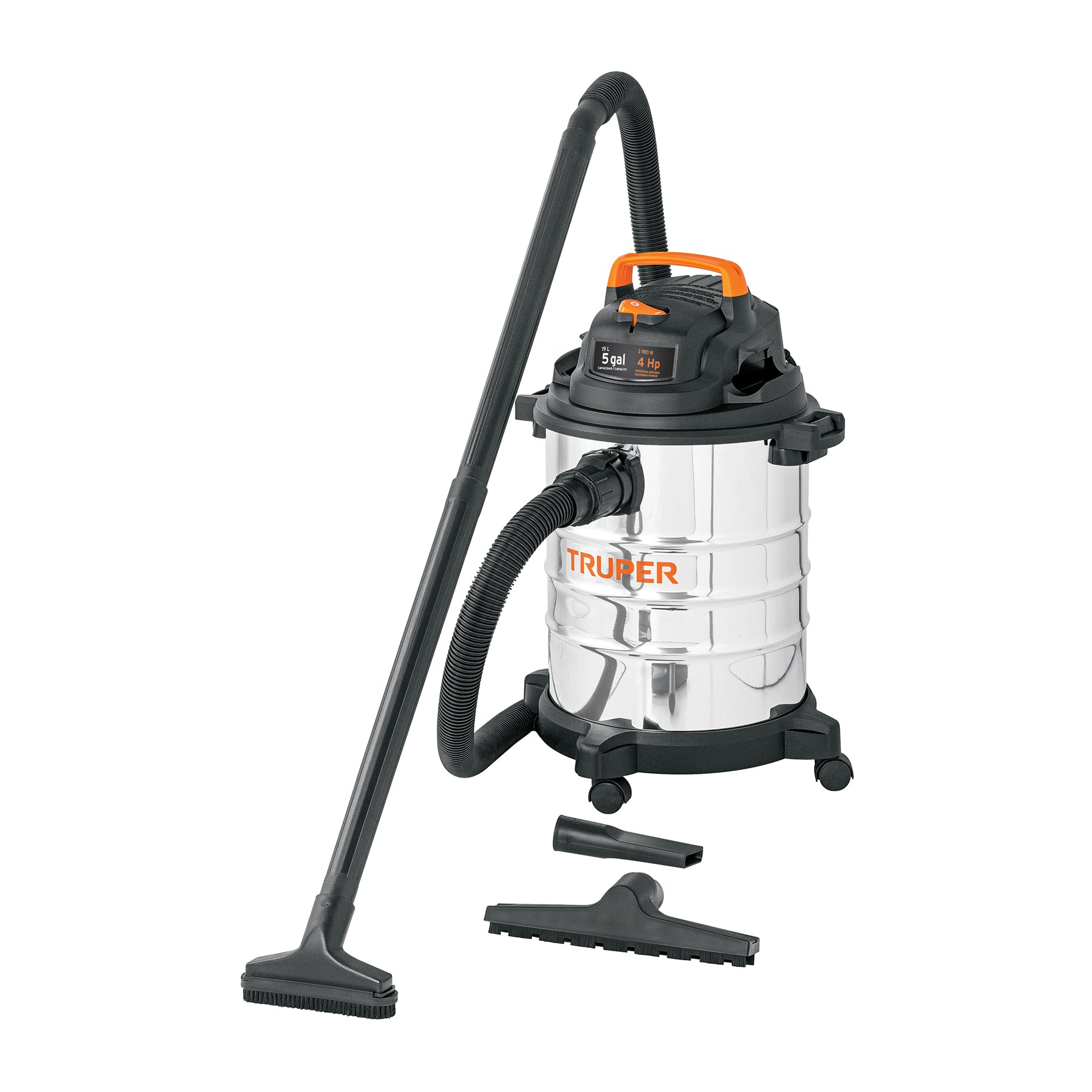 Aspiradora de sólidos y líquidos, 5 gal, acero inoxidable, TRUPER ASP-5X