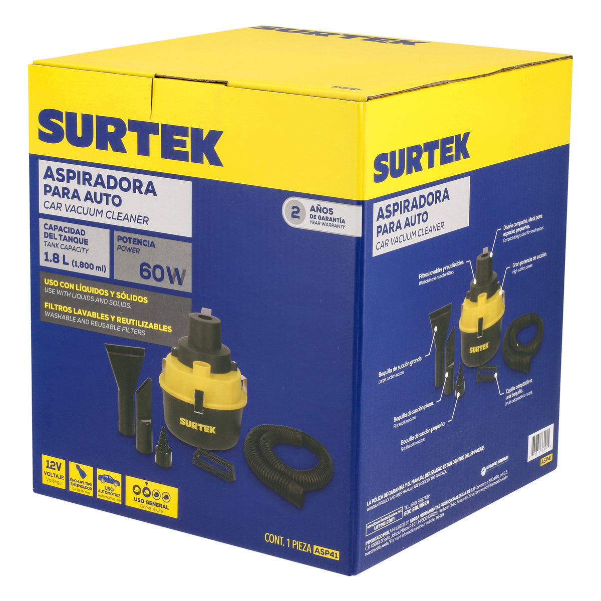Aspiradora portátil para automóvil 1800 ml, 12 V Surtek