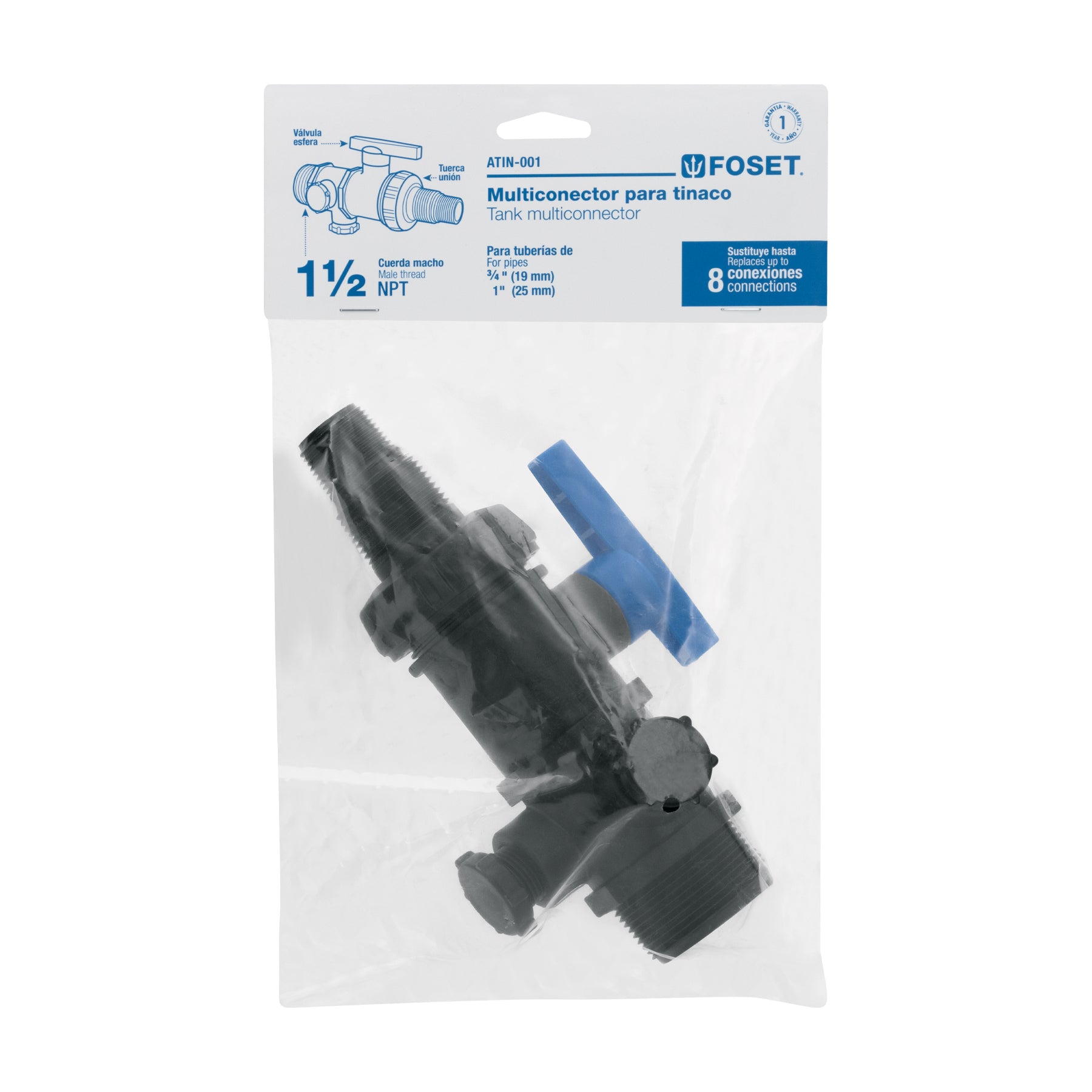 Foset ATIN-001, Multiconector polipropileno para tinaco, con válvula