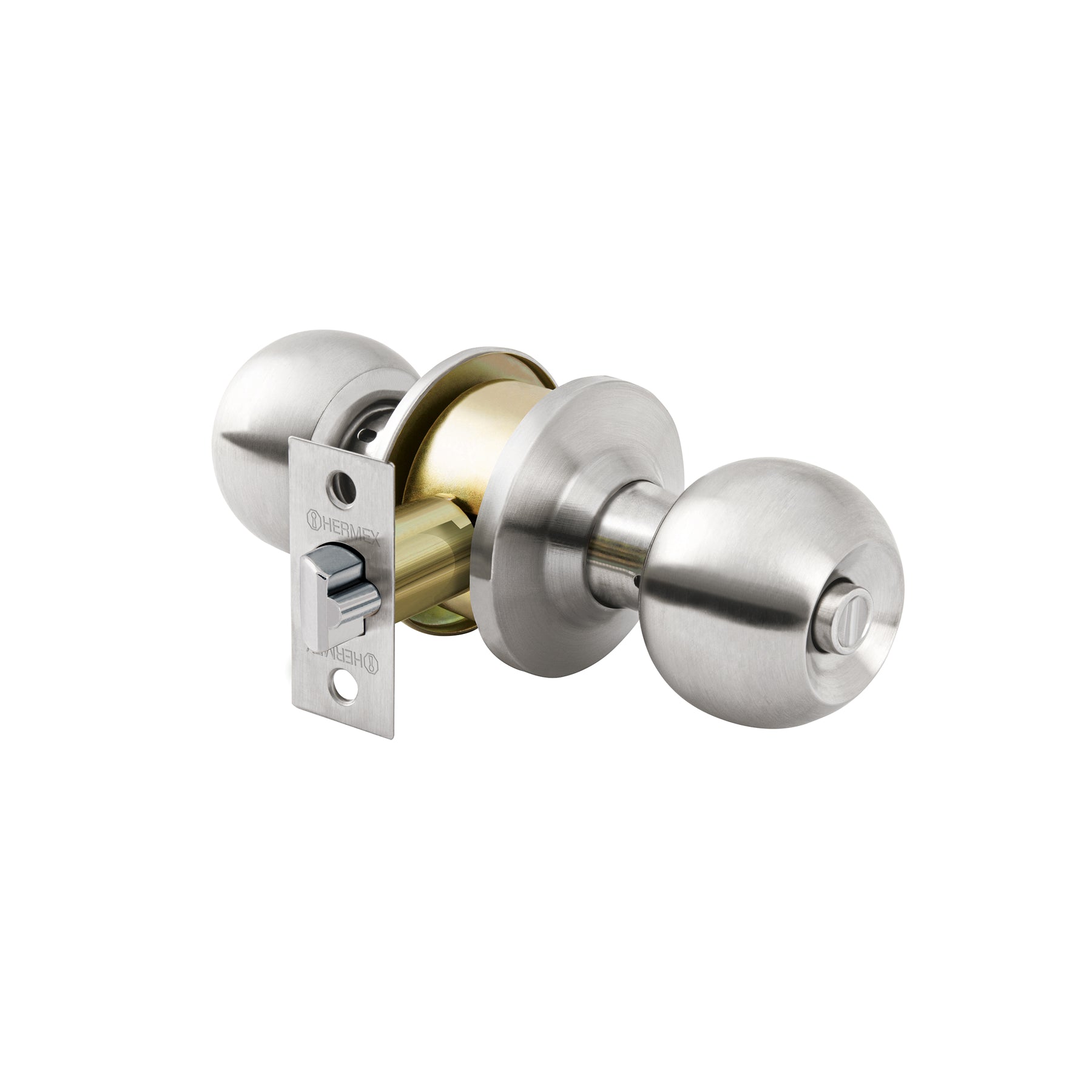Hermex Basic BAL-CM-RP, Cerradura de pomo tipo esfera para recámara, mecanismo cilíndrico, cromo mate