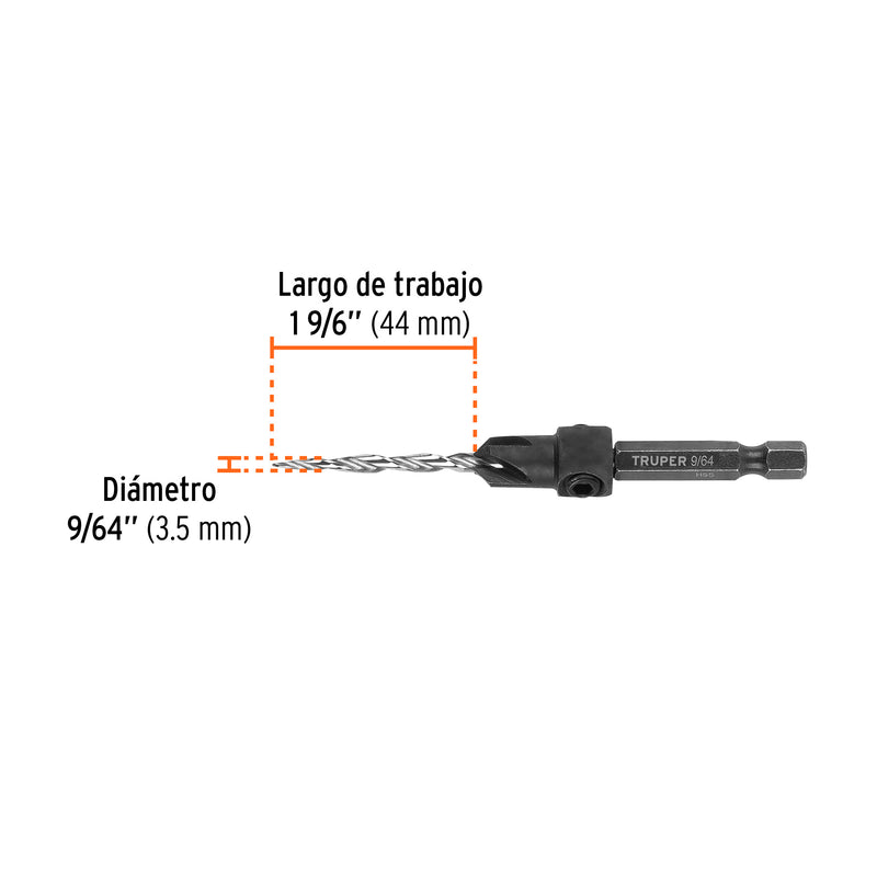 Broca Avellanadora TRUPER BAM-6 #6 (9/64") para Madera con Tope y Llave Allen - Carzamo.com
