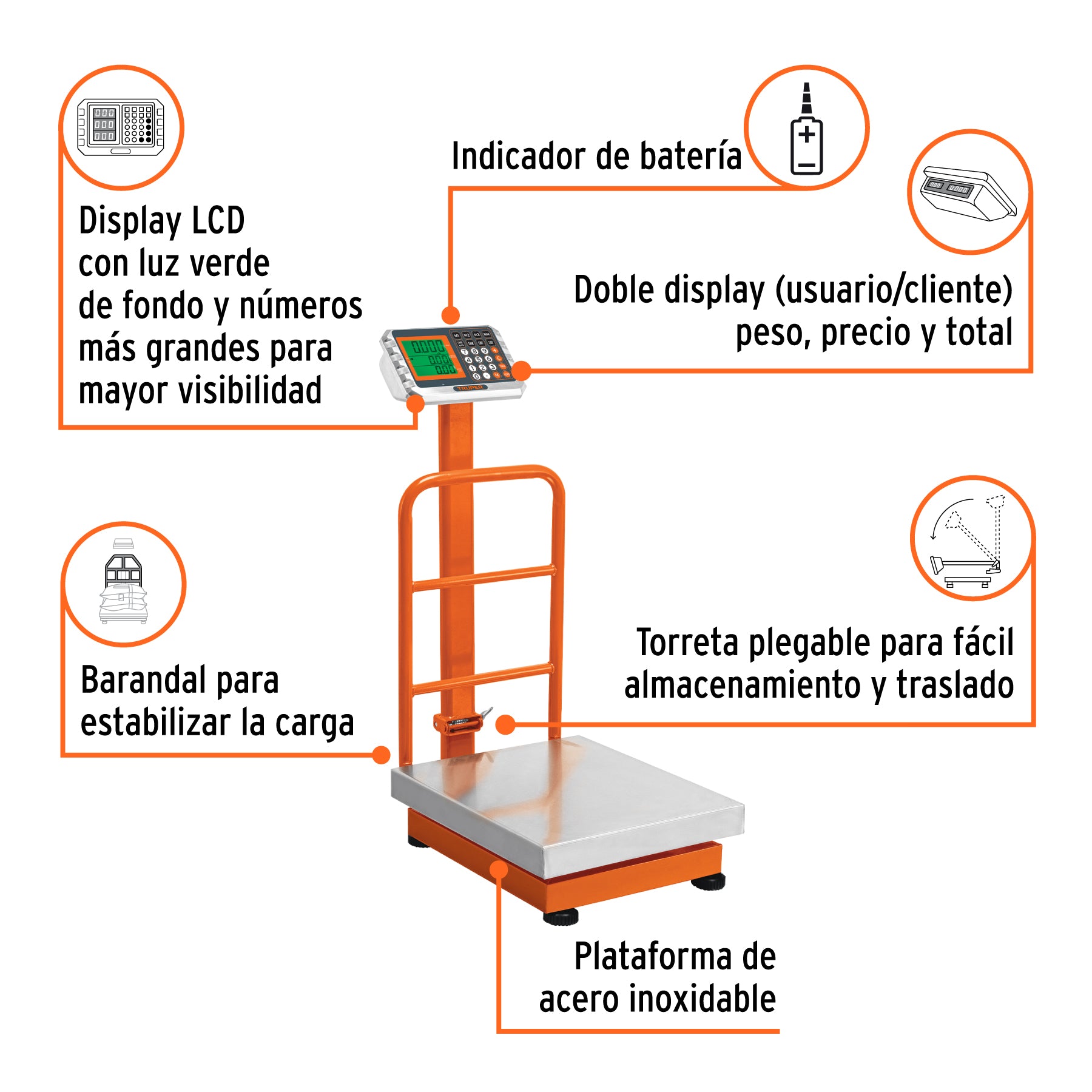 Báscula electrónica de plataforma, 200 kg, inoxidable TRUPER