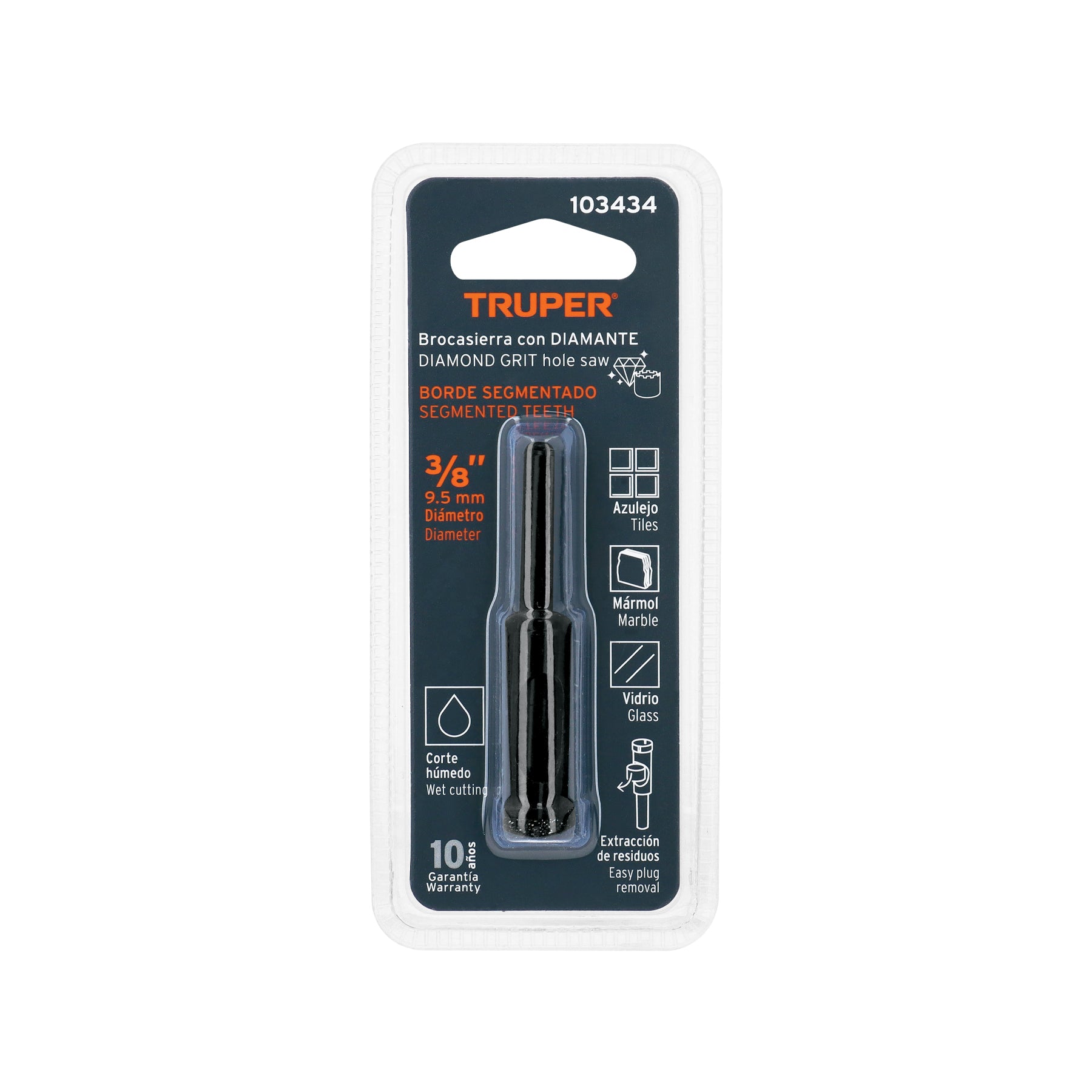 Broca Diamantada TRUPER BD-10 3/8" (10 mm) para Cerámica, Porcelanato y Vidrio