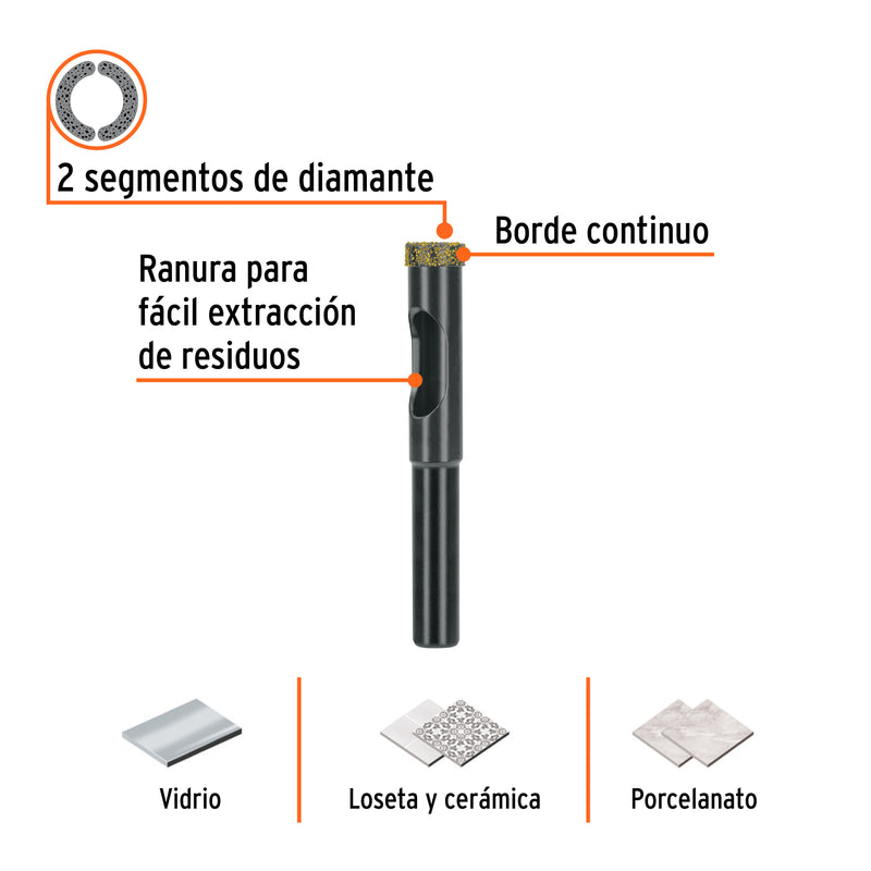 Broca Diamantada TRUPER BD-10 3/8" (10 mm) para Cerámica, Porcelanato y Vidrio - Carzamo.com