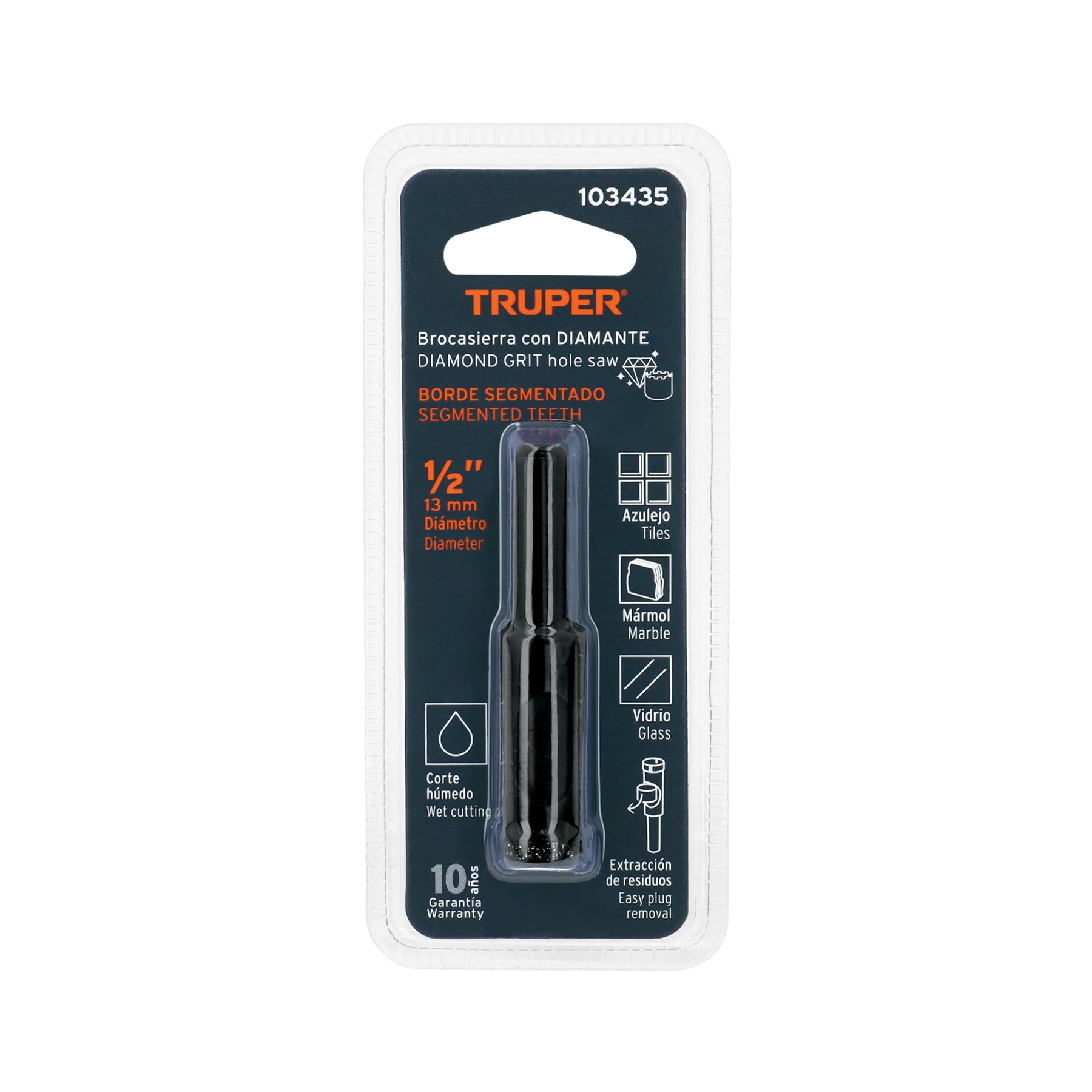 Broca Diamantada TRUPER BD-12 1/2" (13 mm) para Cerámica, Porcelanato y Vidrio