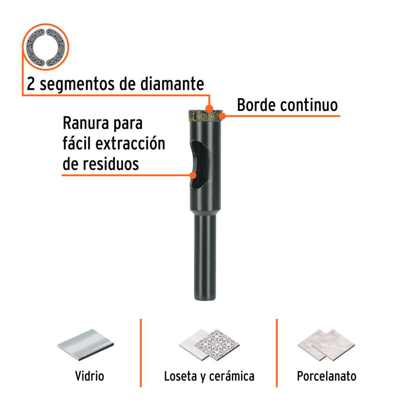 Broca Diamantada TRUPER BD-12 1/2" (13 mm) para Cerámica, Porcelanato y Vidrio - Carzamo.com