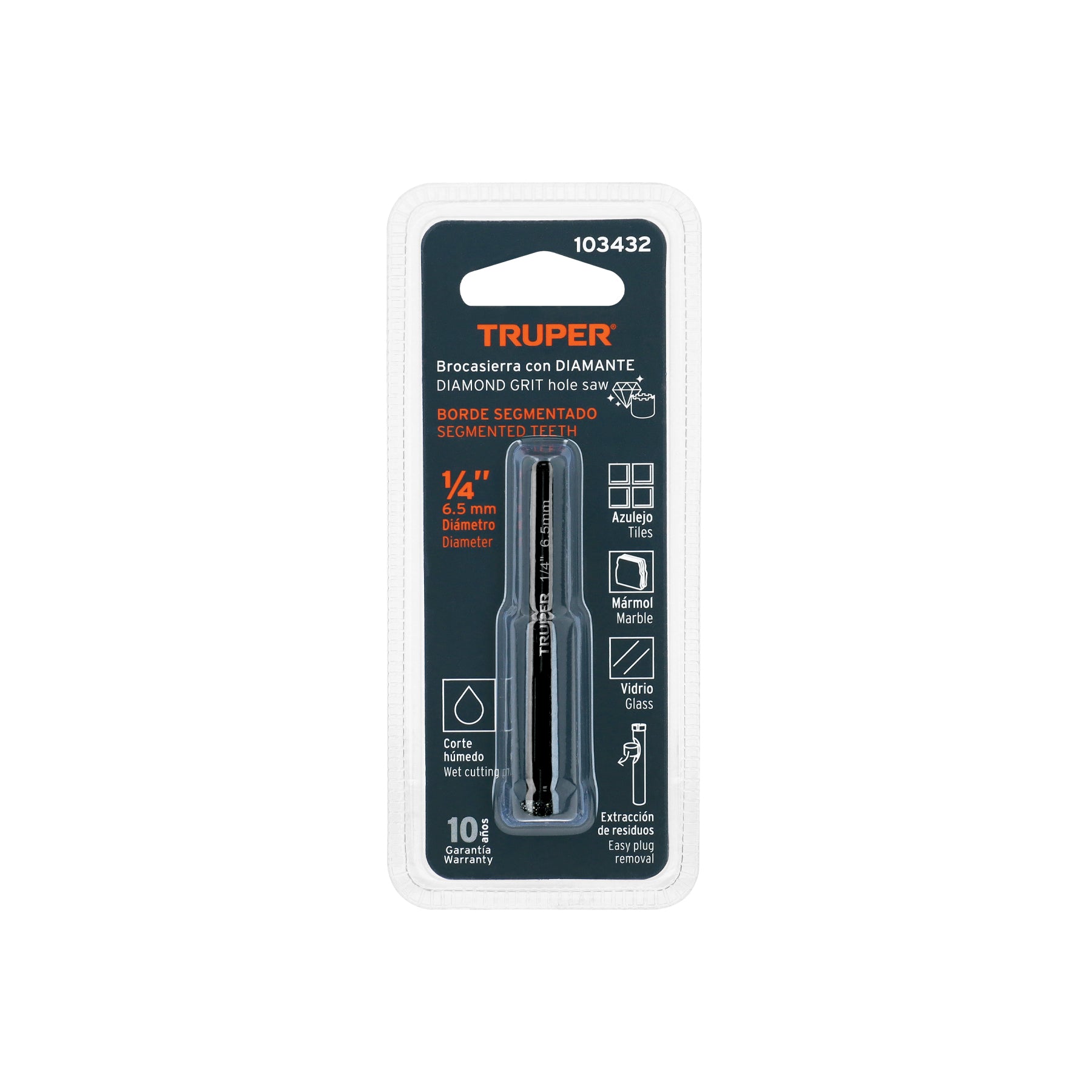 Broca Diamantada TRUPER BD-6 1/4" (6 mm) para Cerámica, Porcelanato y Vidrio