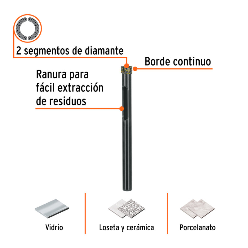 Broca Diamantada TRUPER BD-6 1/4" (6 mm) para Cerámica, Porcelanato y Vidrio - Carzamo.com