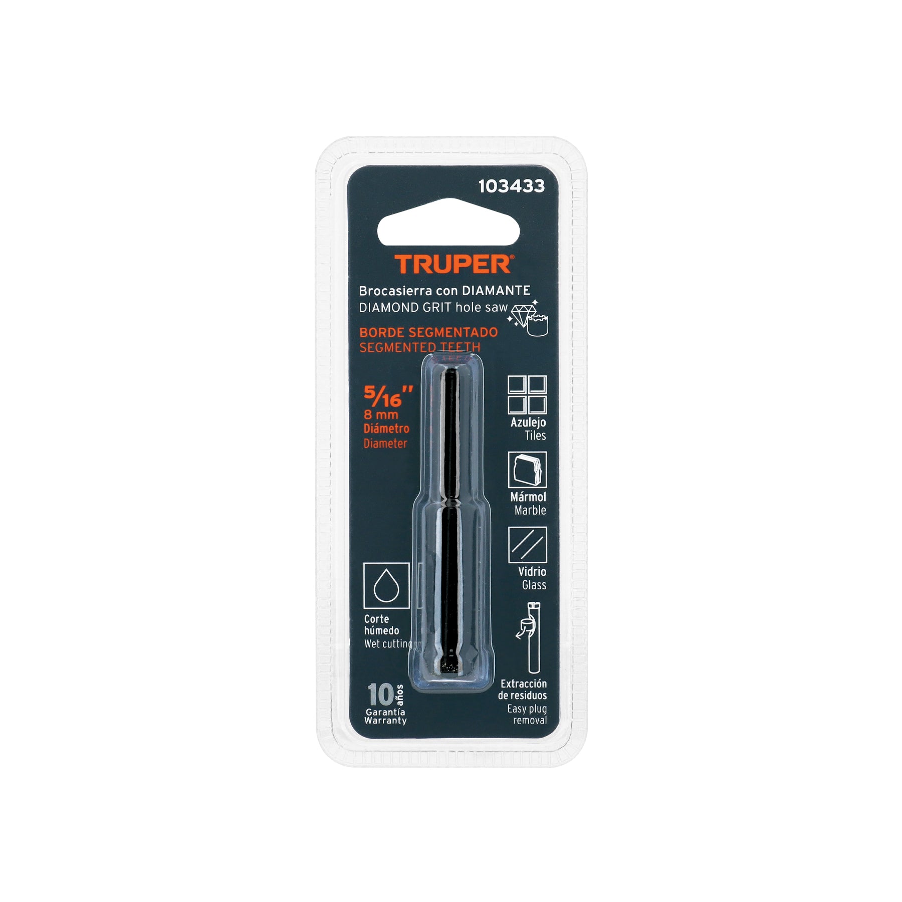Broca Diamantada TRUPER BD-8 5/16" (8 mm) para Cerámica, Porcelanato y Vidrio
