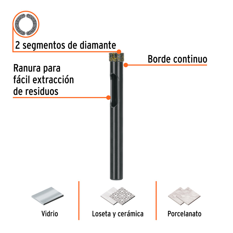 Broca Diamantada TRUPER BD-8 5/16" (8 mm) para Cerámica, Porcelanato y Vidrio - Carzamo.com
