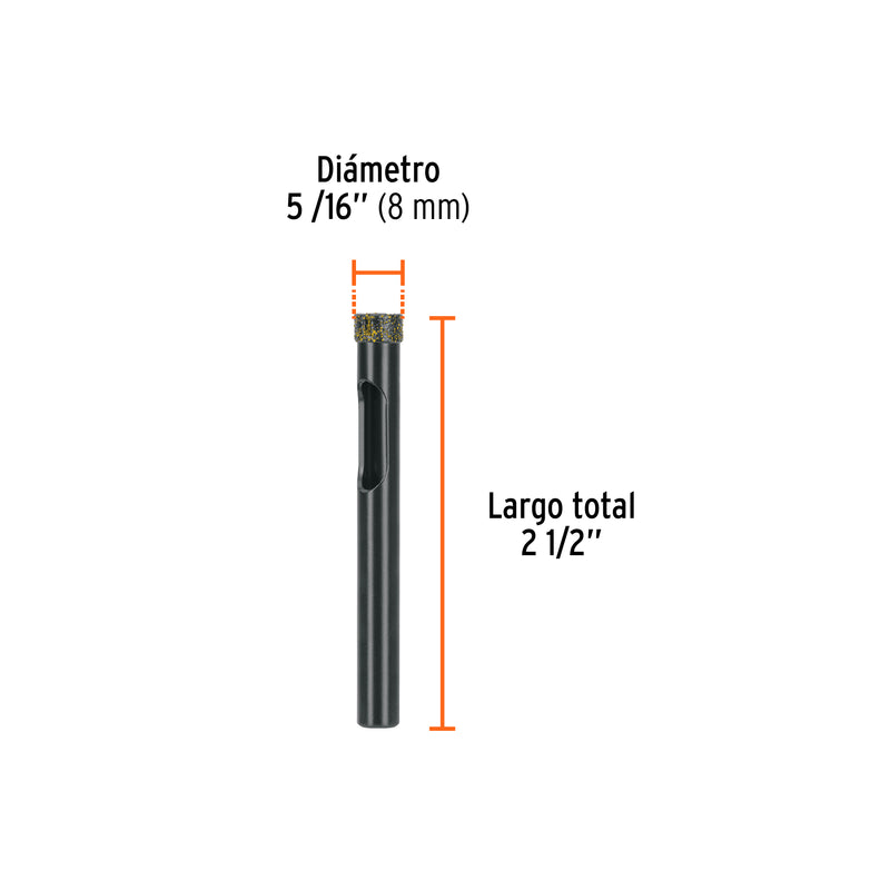 Broca Diamantada TRUPER BD-8 5/16" (8 mm) para Cerámica, Porcelanato y Vidrio - Carzamo.com